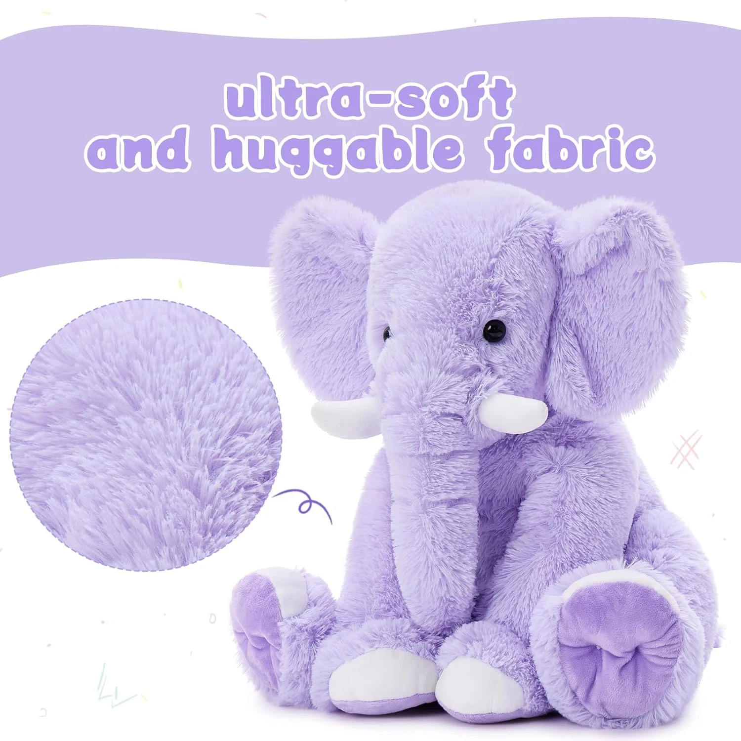 موریس ماس فیل عروسکی بزرگ، 50 سانتی متر، هدیه ای نرم و نوازشگر برای دختران و پسران، بنفش