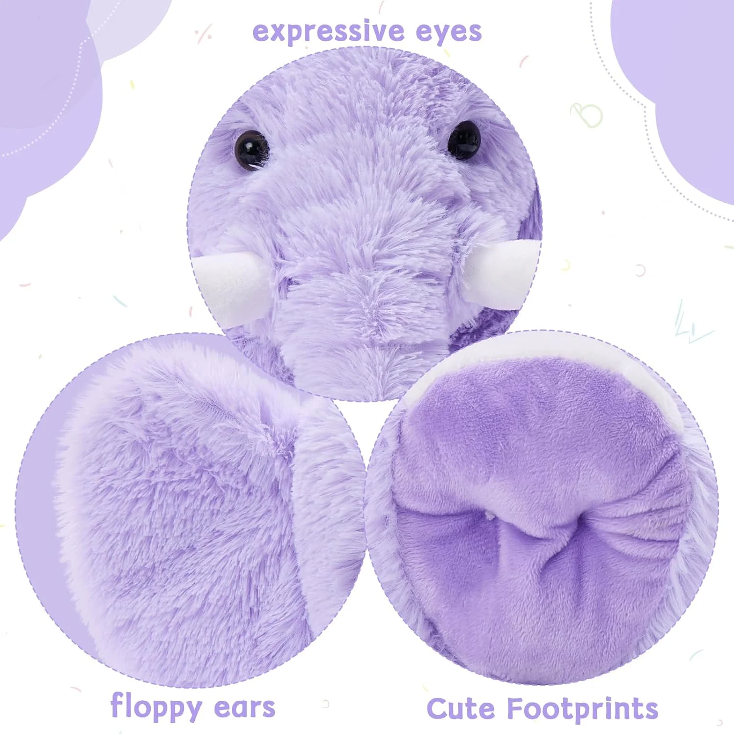 موریس ماس فیل عروسکی بزرگ، 50 سانتی متر، هدیه ای نرم و نوازشگر برای دختران و پسران، بنفش