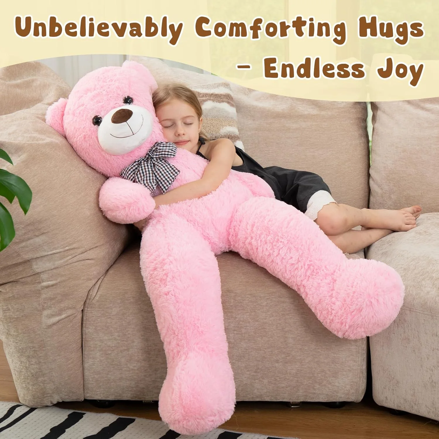 عروسک خرس تدی بزرگ موریس موس، اسباب بازی پولیشی برای هدیه به دوست دختر و کودکان (صورتی، 120 سانتی متر)