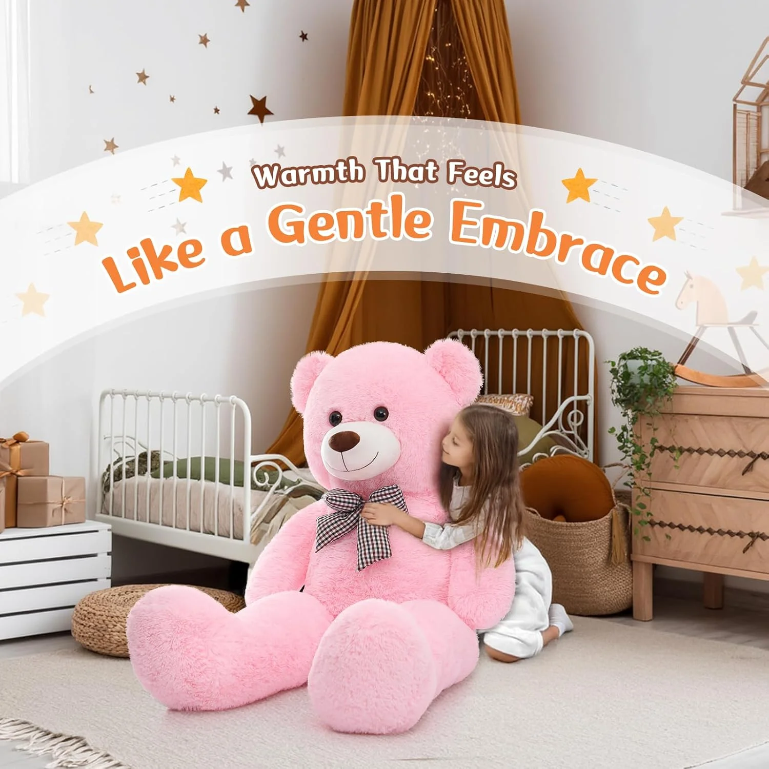 عروسک خرس تدی بزرگ موریس موس، اسباب بازی پولیشی برای هدیه به دوست دختر و کودکان (صورتی، 120 سانتی متر)