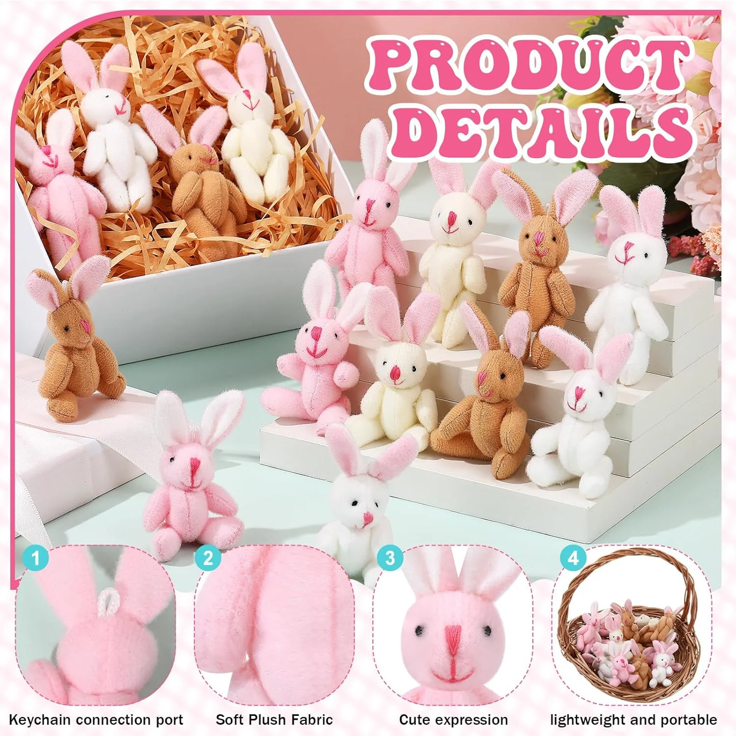 سومیند 20 عدد مینی خرگوش پولیشی عید پاک، خرگوش مفصلی کوچک، عروسک خرگوش کوچک 2.4 اینچی، اسباب بازی های حیوانات پر شده خرگوش نرم برای کیک تولد، تزئینات عروسی، هدایای مهمانی (مدل پولیش کوتاه)