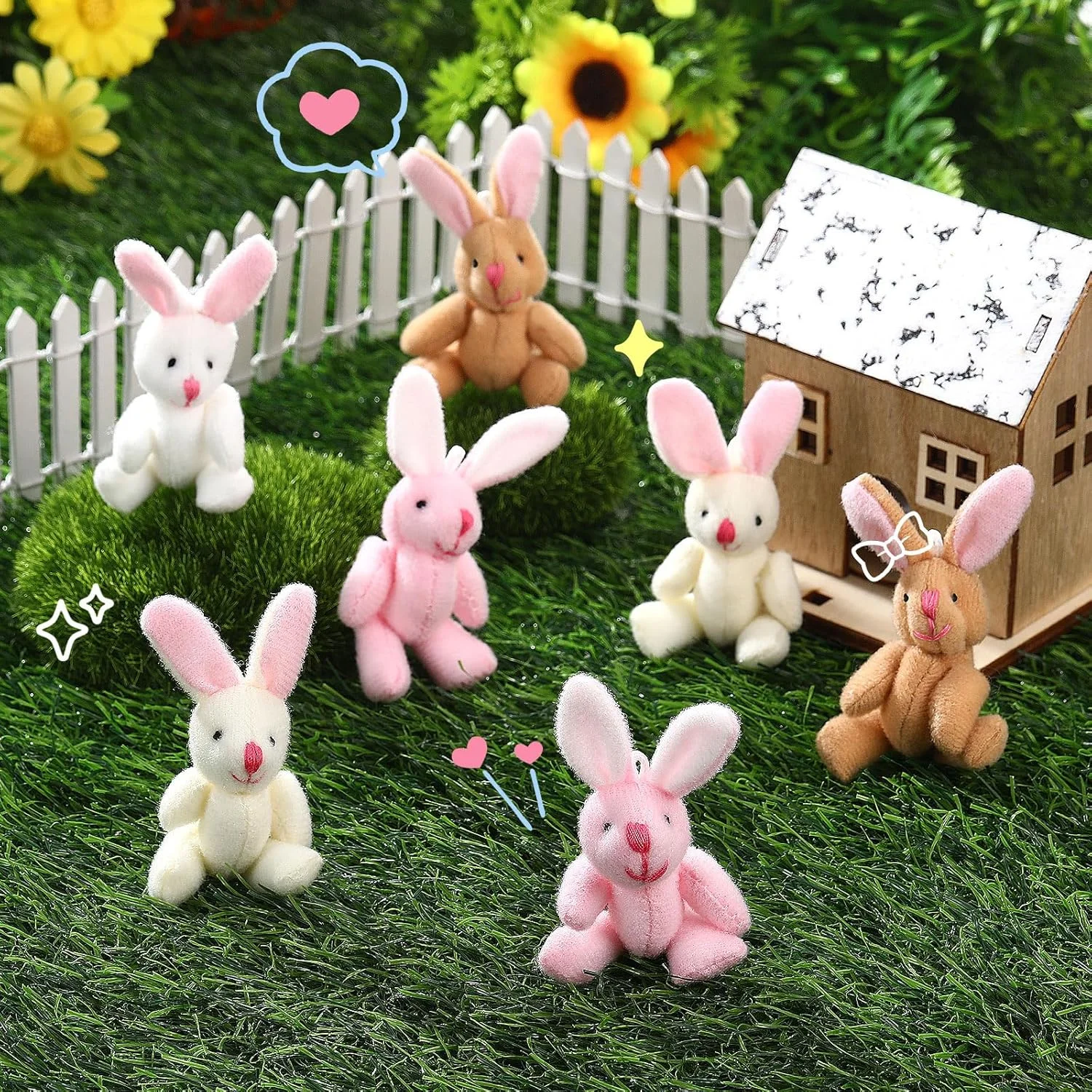 سومیند 20 عدد مینی خرگوش پولیشی عید پاک، خرگوش مفصلی کوچک، عروسک خرگوش کوچک 2.4 اینچی، اسباب بازی های حیوانات پر شده خرگوش نرم برای کیک تولد، تزئینات عروسی، هدایای مهمانی (مدل پولیش کوتاه)