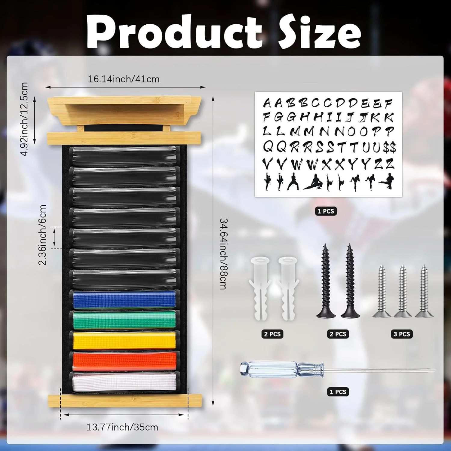 نگهدارنده کمربند چوبی کاراته X-Kingsun، قفسه نمایش 12 کمربند تکواندو، قفسه عکس جام با پوشش ضد گرد و غبار و استیکر برای بزرگسالان