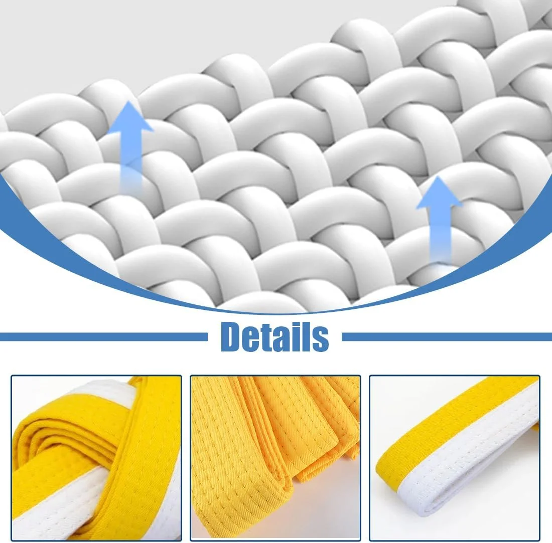 کمربند جودو XPEX طول 200 سانتی متر، کمربند کاراته هنرهای رزمی، کمربند پنبه ای تکواندو، کمربند حرفه ای کاراته آیکیدو برای کودکان و بزرگسالان (زرد + سفید)