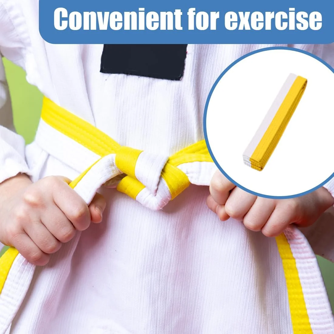 کمربند جودو XPEX طول 200 سانتی متر، کمربند کاراته هنرهای رزمی، کمربند پنبه ای تکواندو، کمربند حرفه ای کاراته آیکیدو برای کودکان و بزرگسالان (زرد + سفید)