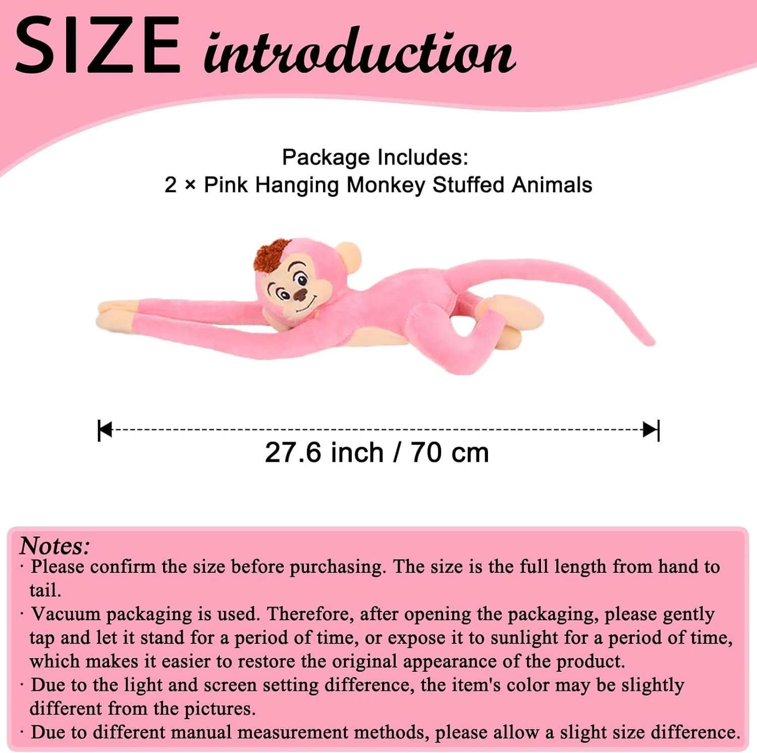 ژیدیلایو یو 2 عدد عروسک میمون آویز، عروسک میمون صورتی ناز برای کودکان، 70 سانتی متر