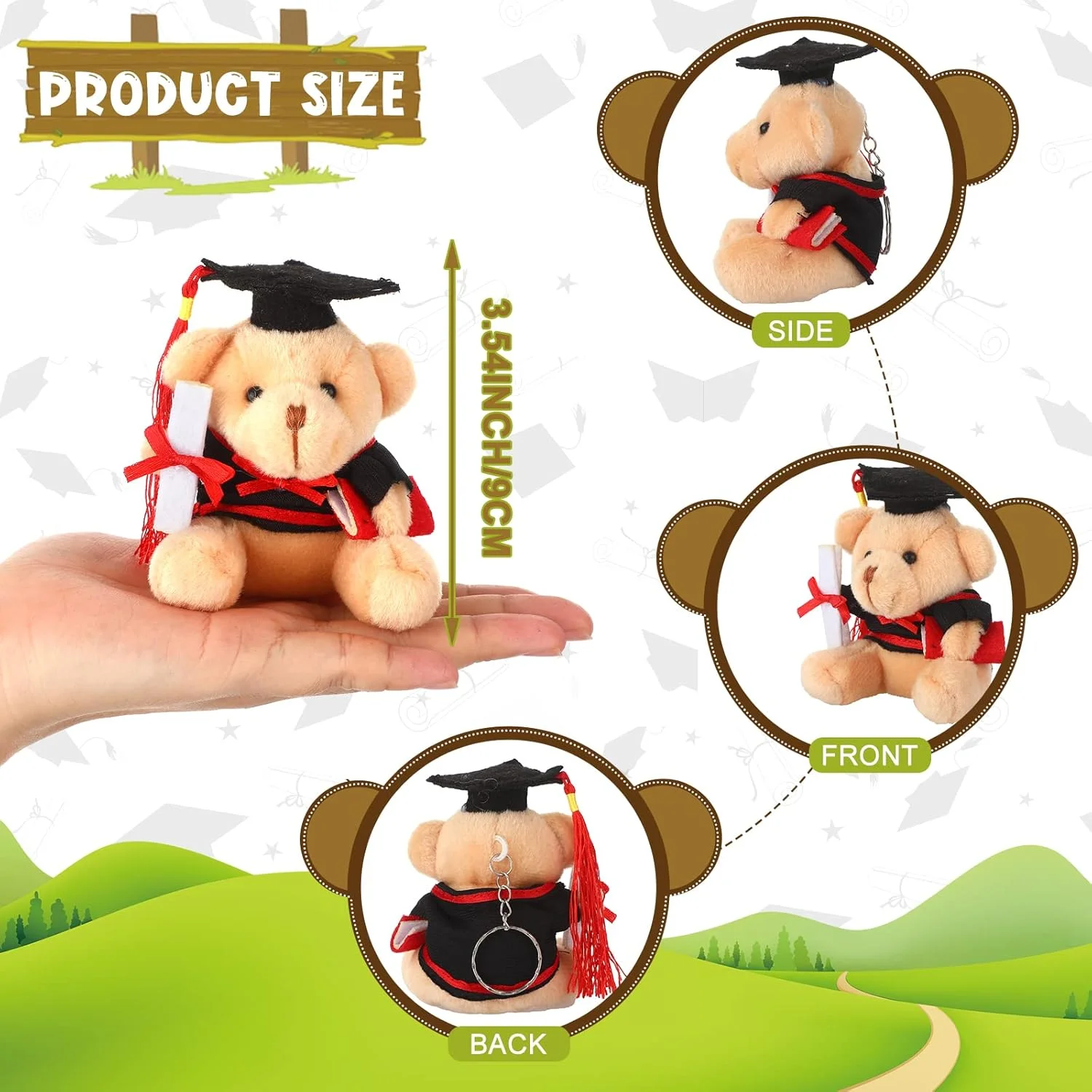 عروسک های مینیاتوری فارغ التحصیلی 12 عددی زومیبو، کلاس 2025، خرس فارغ التحصیلی، حیوانات عروسکی 9 سانتی متری با کلاه، هدایای فارغ التحصیلی پیش دبستانی، جاکلیدی های جداشدنی کوچک و عمده، لوازم مهمانی DIY (کلاه مشکی)