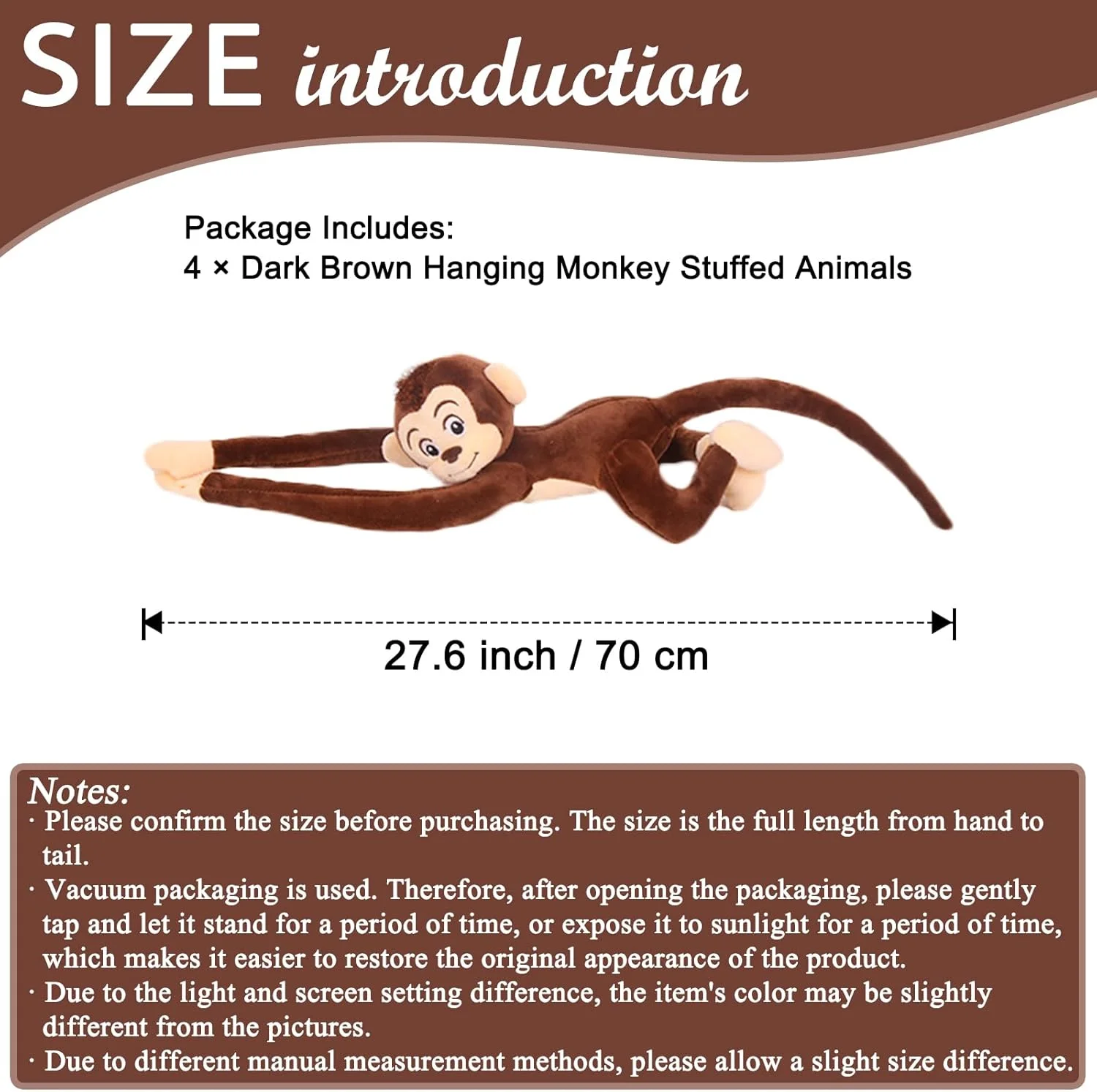 ژیدیلایو 4 عدد عروسک میمون آویز، عروسک میمون قهوه ای بامزه برای کودکان، 70 سانتی متر