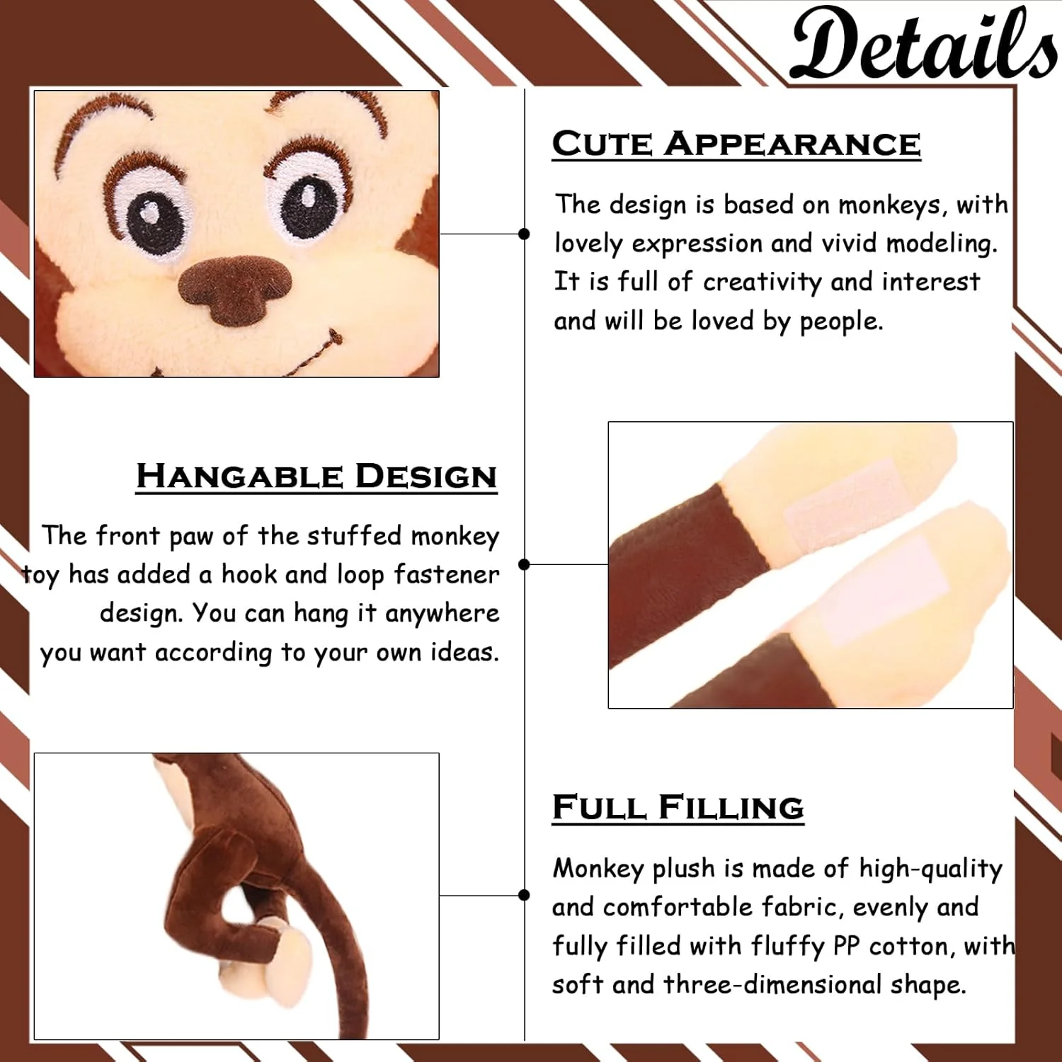 ژیدیلایو 4 عدد عروسک میمون آویز، عروسک میمون قهوه ای بامزه برای کودکان، 70 سانتی متر