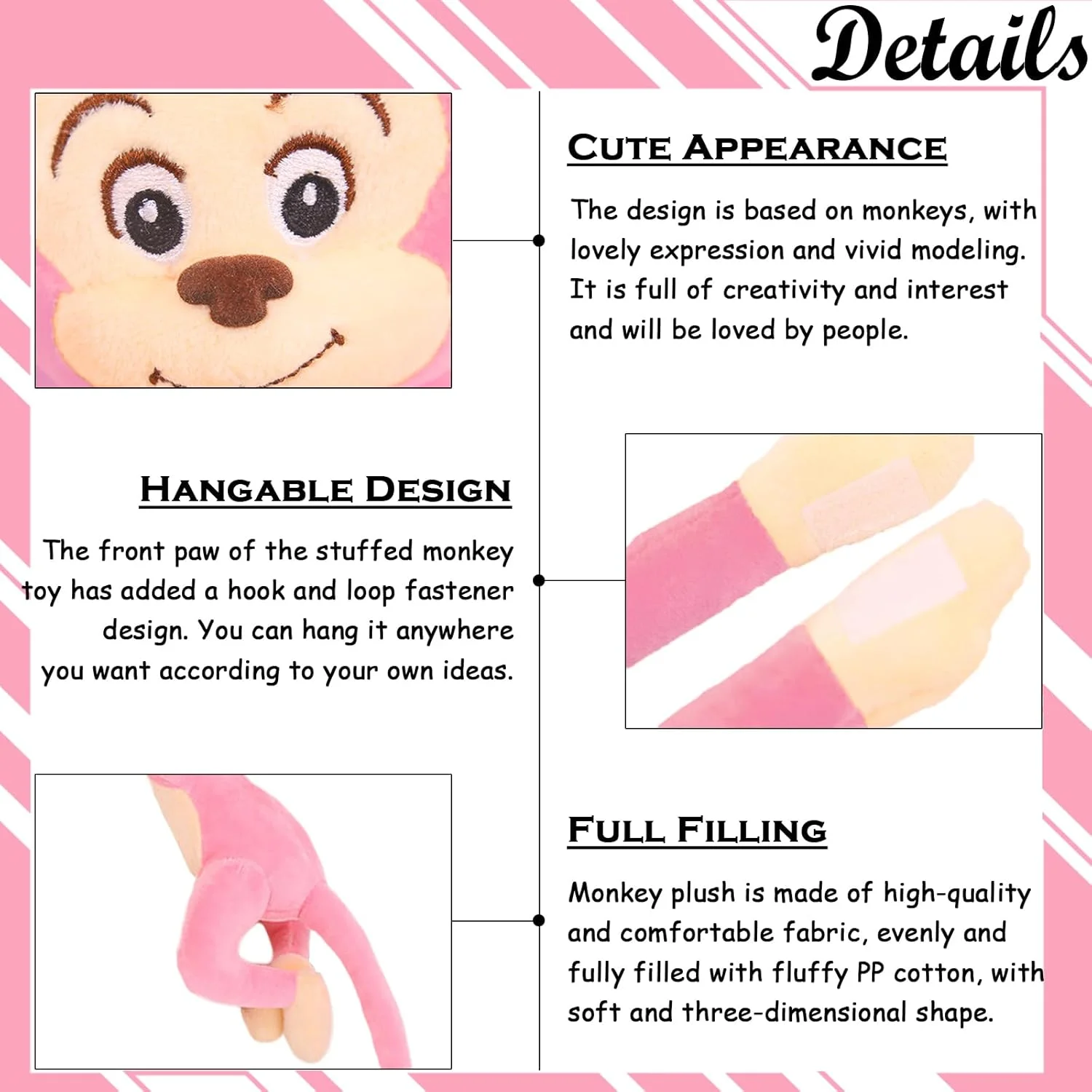 ژیدیلایو 2 عدد عروسک میمون آویز، عروسک میمون صورتی بامزه برای کودکان، 70 سانتی متر ژیدیلایو 2 عدد عروسک میمون آویز، عروسک میمون صورتی بامزه برای کودکان، 70 سانتی متر