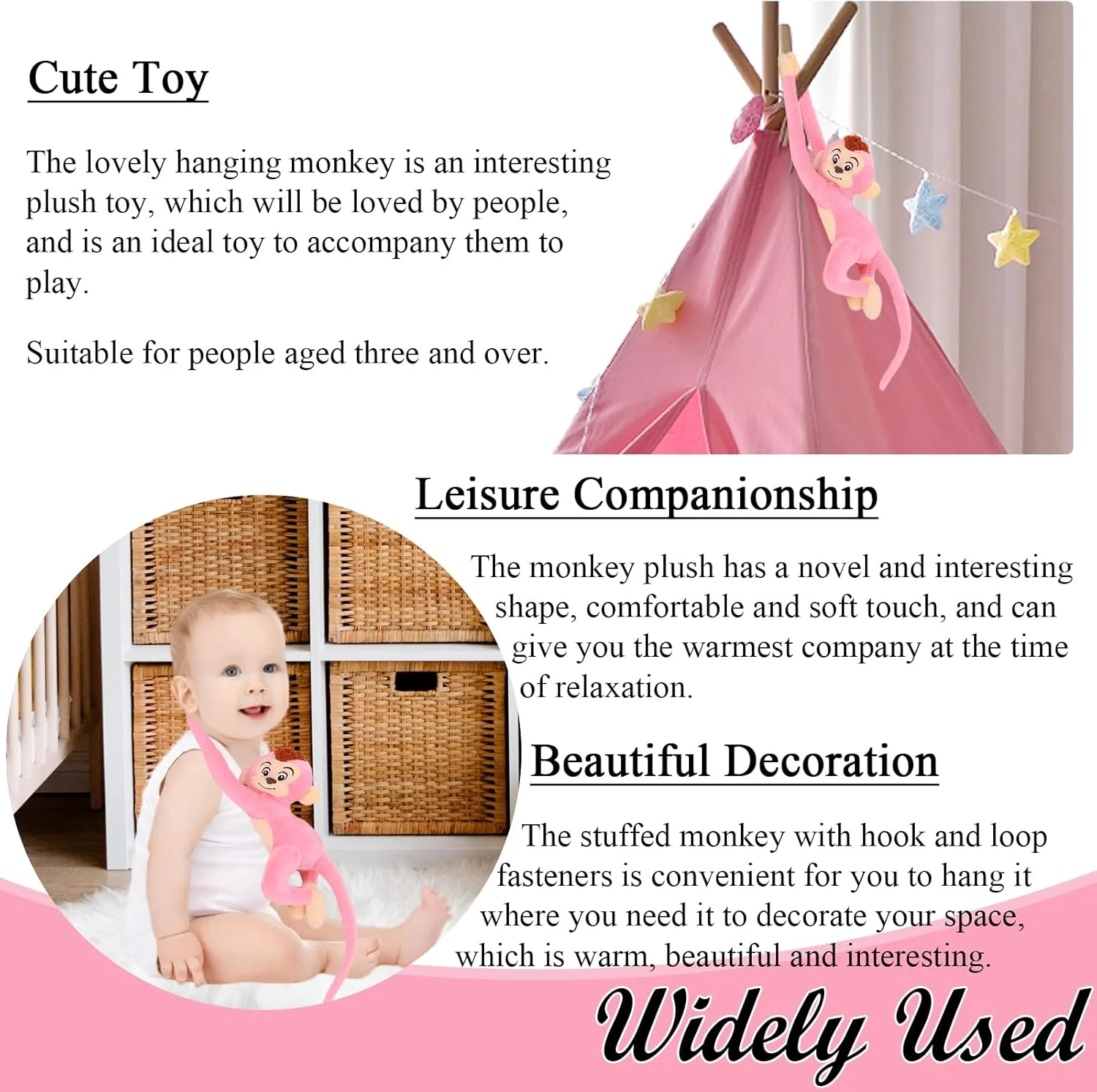 ژیدیلایو 2 عدد عروسک میمون آویز، عروسک میمون صورتی بامزه برای کودکان، 70 سانتی متر ژیدیلایو 2 عدد عروسک میمون آویز، عروسک میمون صورتی بامزه برای کودکان، 70 سانتی متر