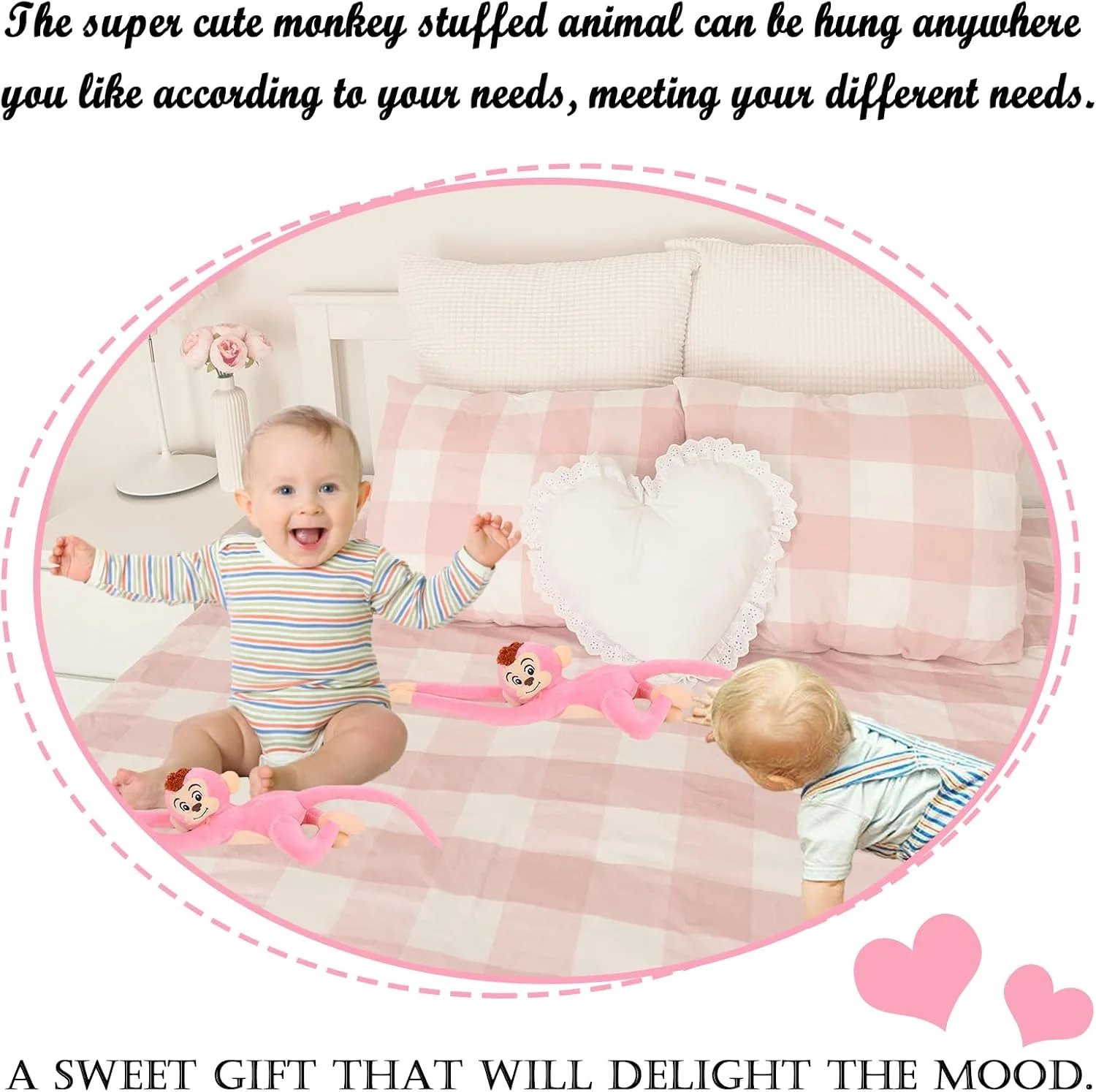 ژیدیلایو 2 عدد عروسک میمون آویز، عروسک میمون صورتی بامزه برای کودکان، 70 سانتی متر ژیدیلایو 2 عدد عروسک میمون آویز، عروسک میمون صورتی بامزه برای کودکان، 70 سانتی متر