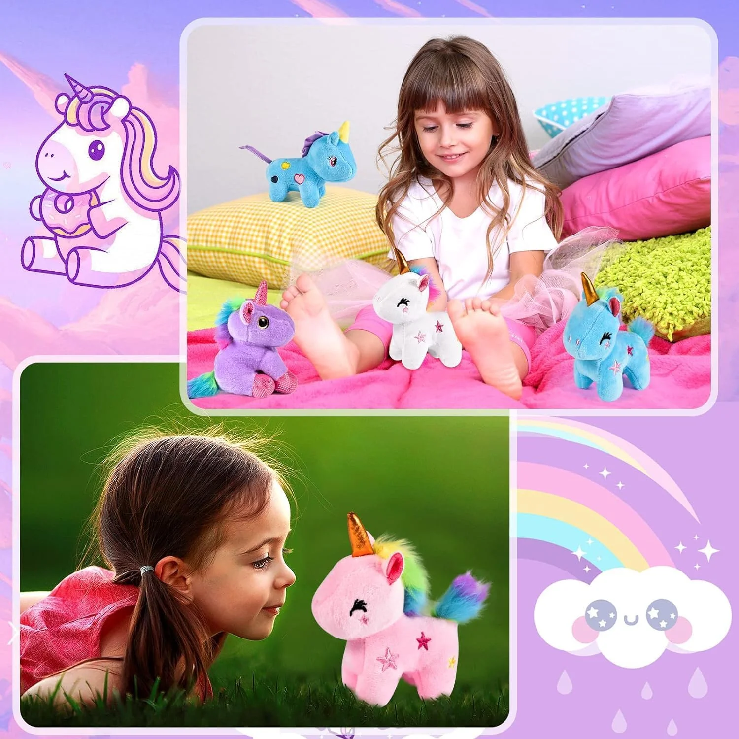 YLMKDE بسته 8 عددی اسباب بازی پولیشی تک شاخ، ایده آل برای مهمانی ها، سایز 4.8 اینچ، جاکلیدی، مناسب برای پر کردن کیسه های هدیه، هدیه تولد دخترانه