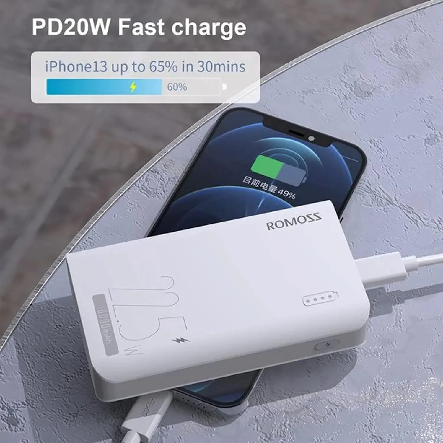 شارژر همراه 10000mAh راموس، پاور بانک 20W Type C با خروجی دوگانه، بسته باتری خارجی کوچک سازگار با تلفن های همراه، تبلت ها، آیفون، سامسونگ و غیره (سفید)