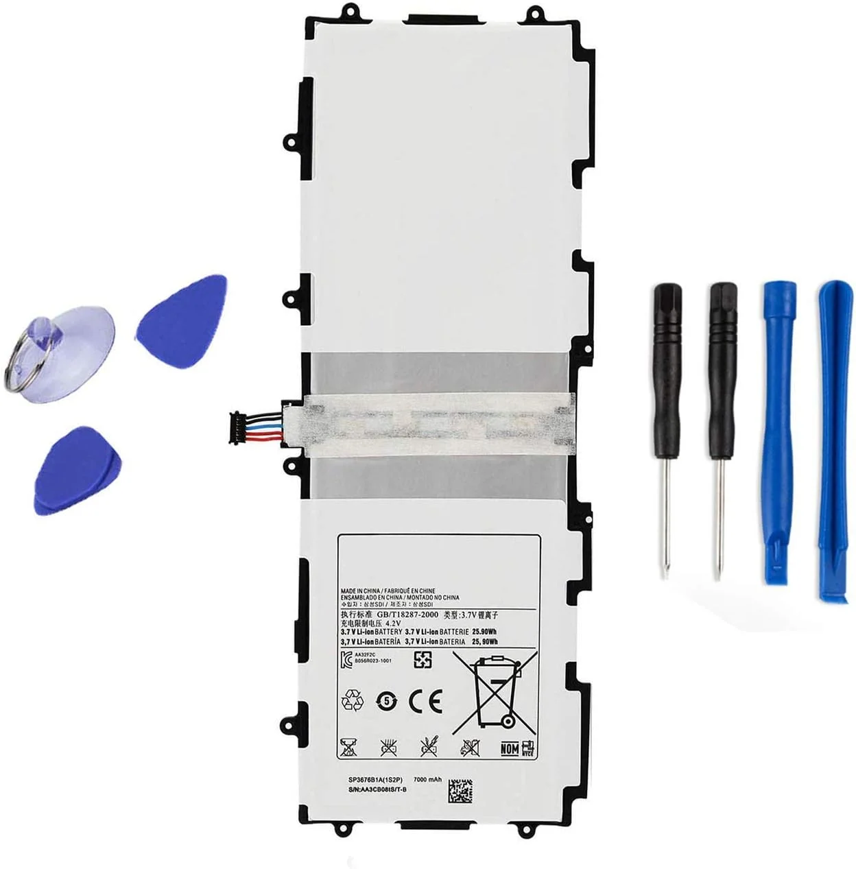 باتری تبلت 3.7 ولت 25.90 وات ساعت 7000 میلی آمپر ساعت SP3676B1A(1S2P) برای تبلت سامسونگ گلکسی تب 10.1 GT-P7500 P7510 تب 2 10.1 GT-P5100 P5110 P5113 SCH-I915 SGH-I497 نوت 10.1 GT-N8000 N8010 N8013 به همراه ابزار