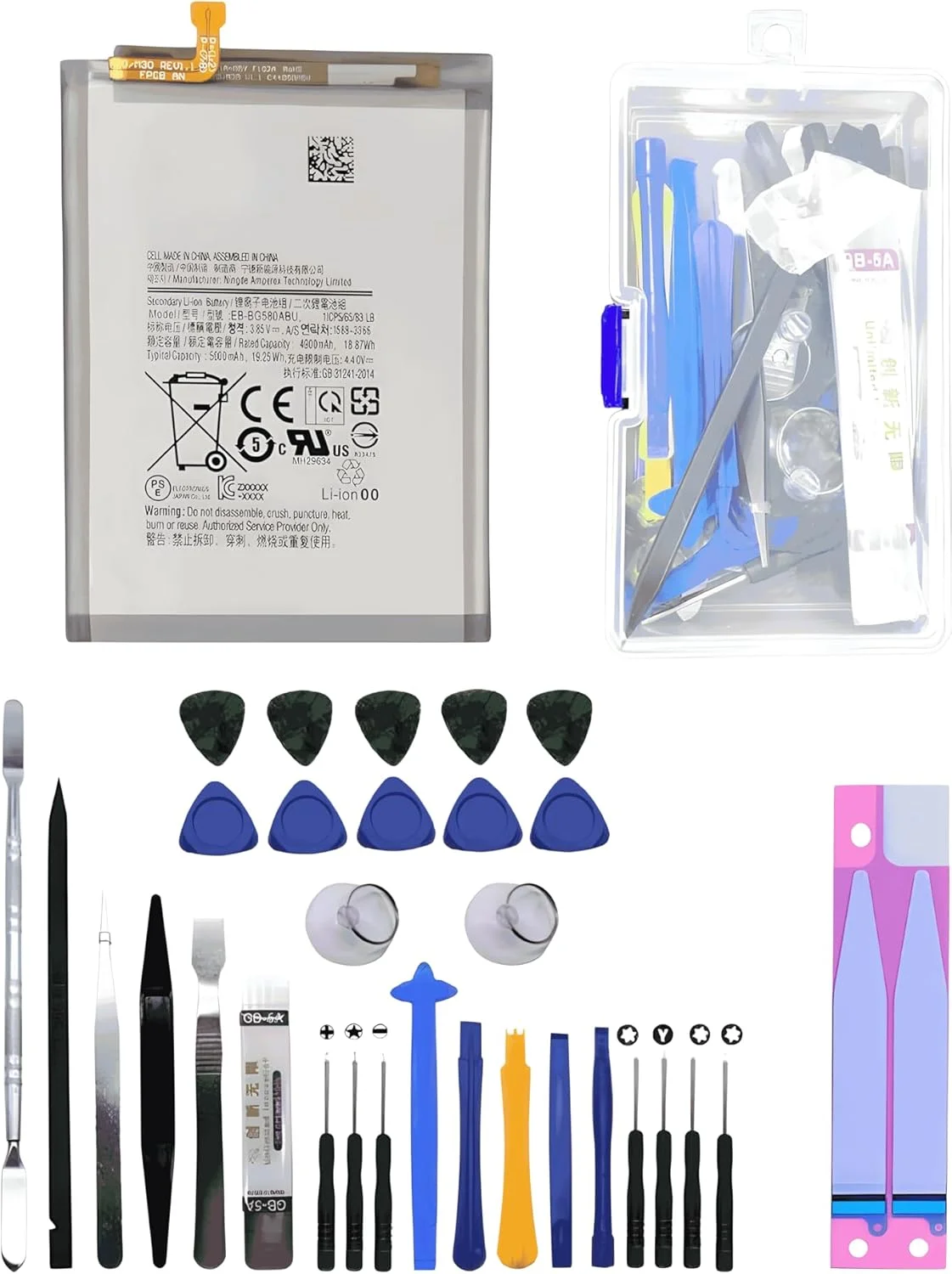 کیت تعویض باتری درجه یک برای گوشی سامسونگ گلکسی M20 M30 M205F SM-M205F DS FN G EB-BG580ABU 5000mAh، شامل باتری با ظرفیت کامل، ابزار و برچسب چسب