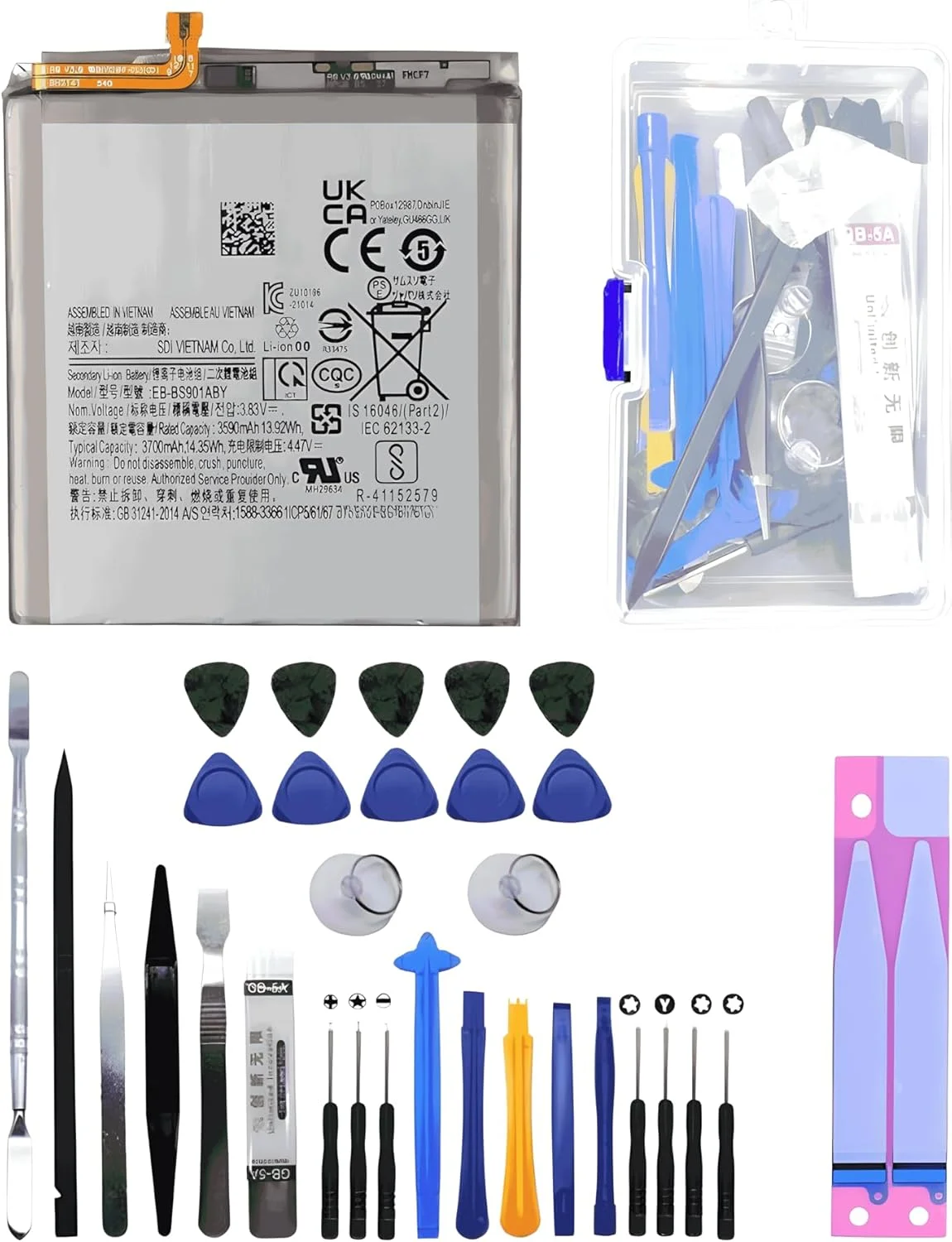 باتری درجه یک برای سامسونگ گلکسی S22، SM-S901، S901B/DS، S901U/U1، S901W، S901N، S9010، EB-BS901ABY (3700 میلی آمپر ساعت)، شامل باتری، ابزار و برچسب چسب باتری درجه یک برای سامسونگ گلکسی S22، SM-S901، S901B/DS، S901U/U1، S901W، S901N، S9010، EB-BS901ABY (3700 میلی آمپر ساعت)، شامل باتری، ابزار و برچسب چسب