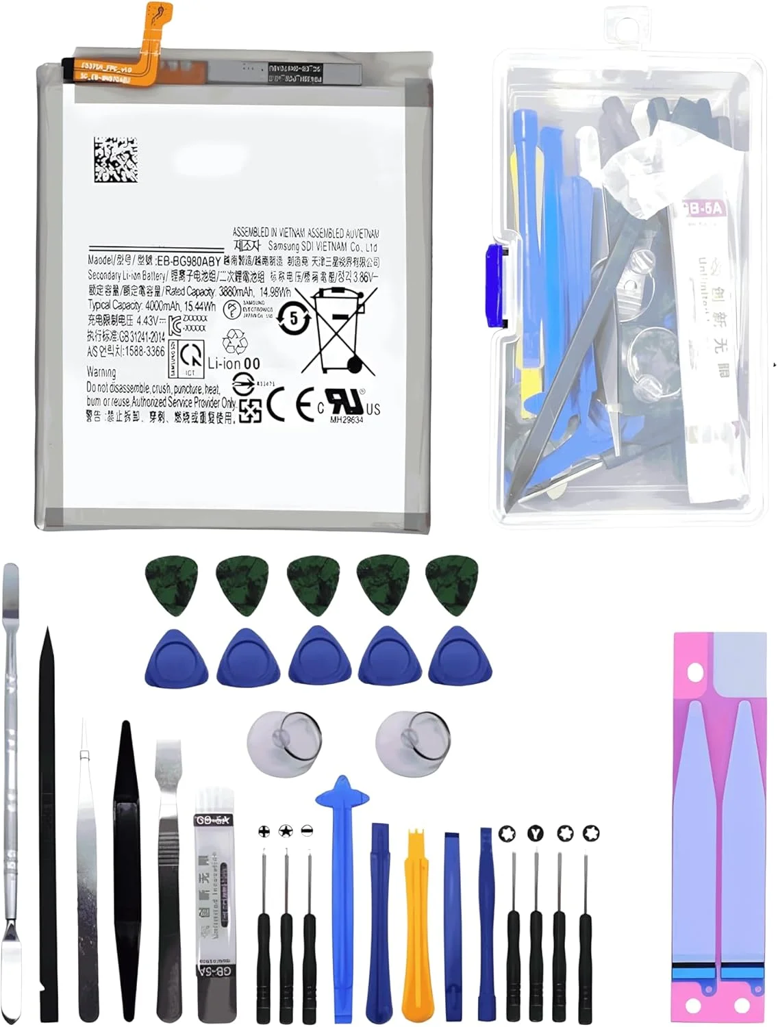 باتری پریمیوم برای سامسونگ گلکسی S20 5G G981، S20 4G G980، EB-BG980ABY 4000mAh، شامل باتری با ظرفیت کامل، ابزار و برچسب چسب باتری پریمیوم برای سامسونگ گلکسی S20 5G G981، S20 4G G980، EB-BG980ABY 4000mAh، شامل باتری با ظرفیت کامل، ابزار و برچسب چسب