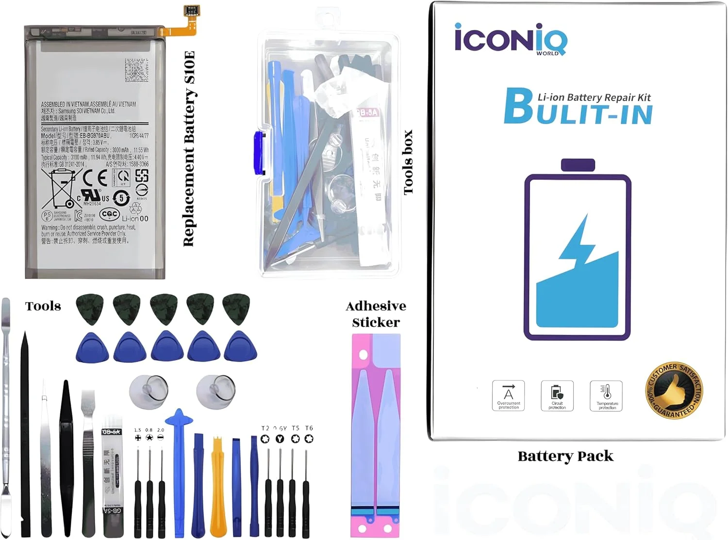 باتری درجه یک ICONIQ World برای گوشی سامسونگ گلکسی S10E مدل های G9700 SM-G970F/DS SM-G970F SM-G970U SM-G970W، ظرفیت 3100mAh به همراه ابزار و چسب - تصویر 2 باتری درجه یک ICONIQ World برای گوشی سامسونگ گلکسی S10E مدل های G9700 SM-G970F/DS SM-G970F SM-G970U SM-G970W، ظرفیت 3100mAh به همراه ابزار و چسب - تصویر 2