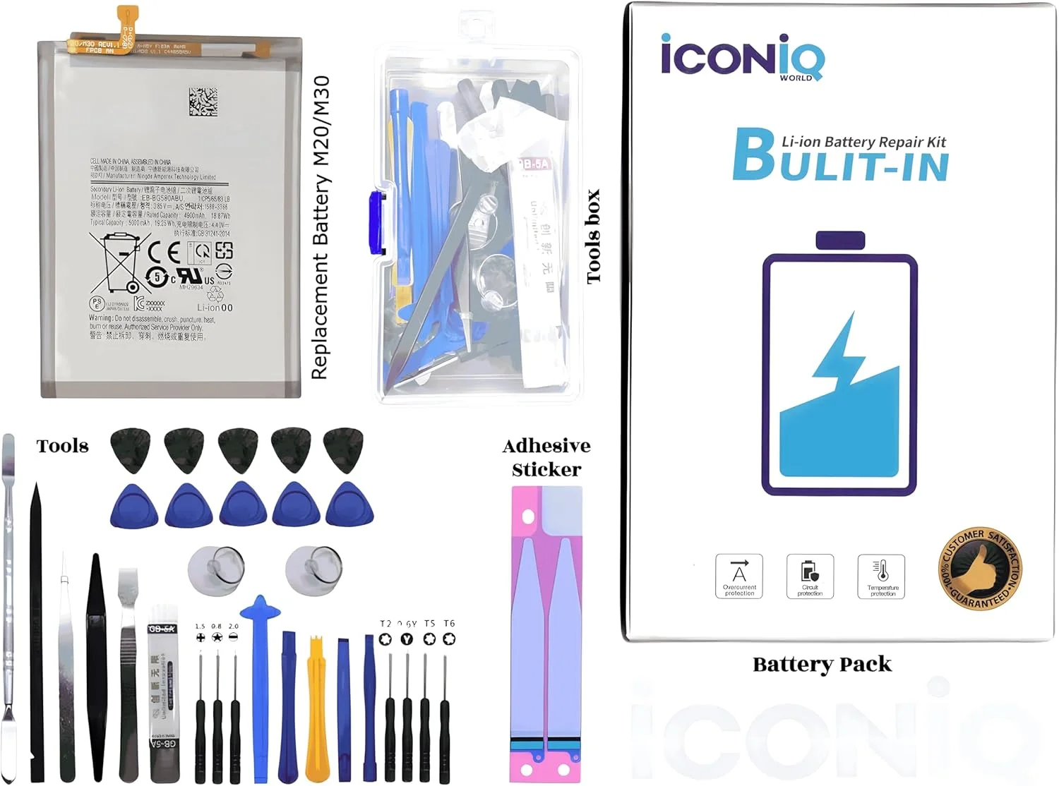 کیت تعویض باتری درجه یک برای گوشی سامسونگ گلکسی M20 M30 M205F SM-M205F DS FN G EB-BG580ABU 5000mAh، شامل باتری با ظرفیت کامل، ابزار و برچسب چسب - تصویر 2
