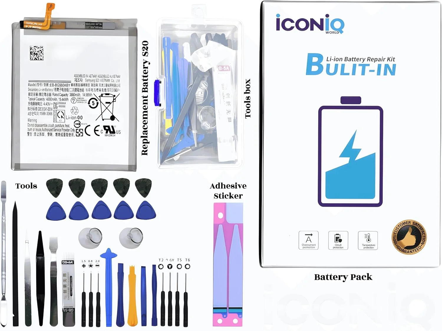 باتری پریمیوم برای سامسونگ گلکسی S20 5G G981، S20 4G G980، EB-BG980ABY 4000mAh، شامل باتری با ظرفیت کامل، ابزار و برچسب چسب باتری پریمیوم برای سامسونگ گلکسی S20 5G G981، S20 4G G980، EB-BG980ABY 4000mAh، شامل باتری با ظرفیت کامل، ابزار و برچسب چسب