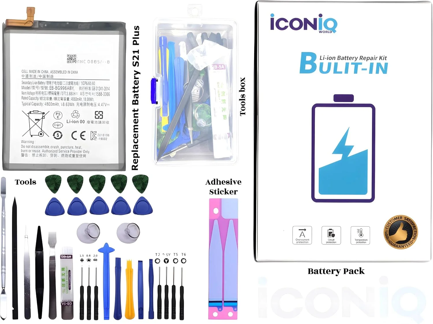 باتری درجه یک ICONIQ World برای گوشی سامسونگ گلکسی S21+، S21 پلاس، SM-G996 G996B G996U G996W G996N G9960، EB-BG996ABY (4800 میلی آمپر ساعت)، شامل باتری، ابزار و برچسب چسب باتری درجه یک ICONIQ World برای گوشی سامسونگ گلکسی S21+، S21 پلاس، SM-G996 G996B G996U G996W G996N G9960، EB-BG996ABY (4800 میلی آمپر ساعت)، شامل باتری، ابزار و برچسب چسب