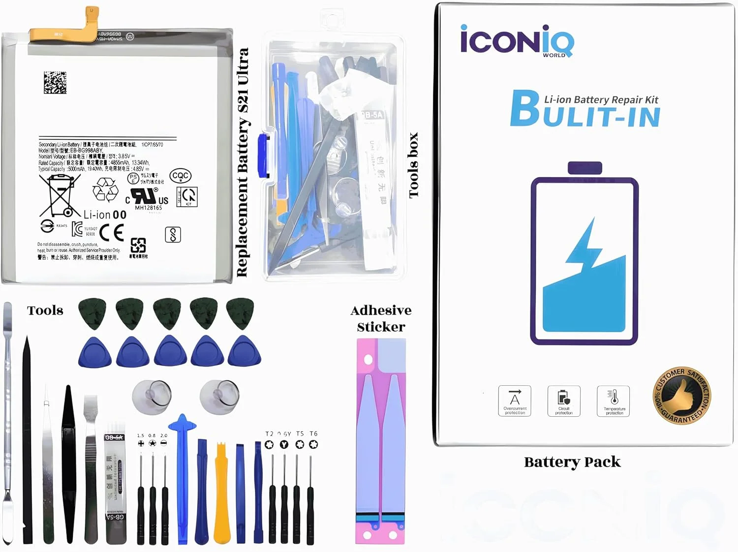 باتری ممتاز برای سامسونگ گلکسی S21 Ultra، S21Ultra 5G، G998 SM-G998B/DS G998U G998W G998N G9980، EB-BG998ABY (5000 میلی آمپر ساعت)، شامل باتری، ابزار و برچسب چسب باتری ممتاز برای سامسونگ گلکسی S21 Ultra، S21Ultra 5G، G998 SM-G998B/DS G998U G998W G998N G9980، EB-BG998ABY (5000 میلی آمپر ساعت)، شامل باتری، ابزار و برچسب چسب