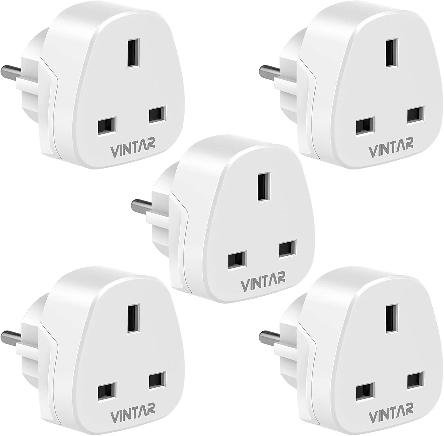 تبدیل دوشاخه بریتانیایی به اروپایی VINTAR، 3 پین گرد به 2 پین نوع G به نوع C، E، F برای اسپانیا، فرانسه، ایتالیا، هلند، یونان، آلمان و آسیا [بسته 5 عددی]