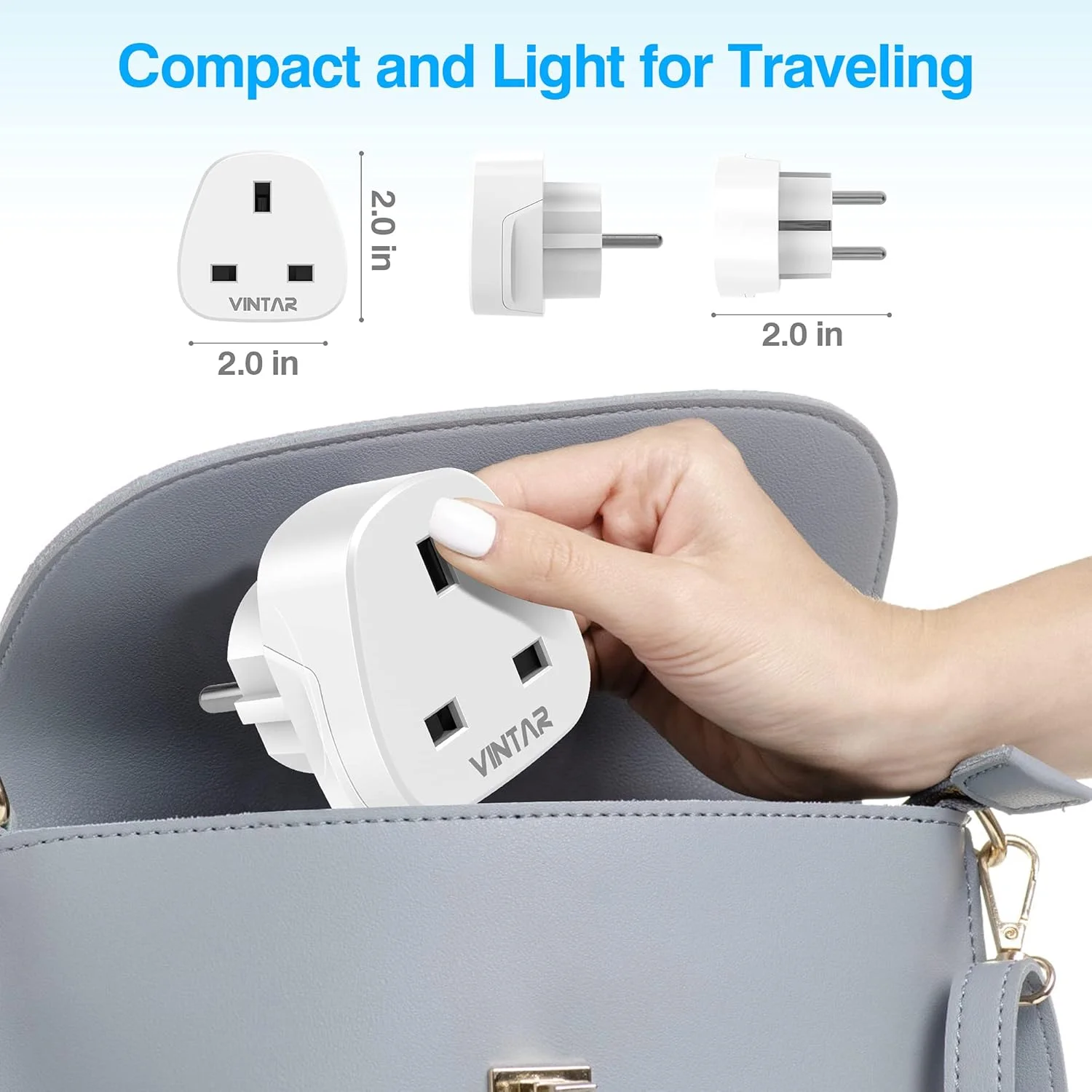 تبدیل دوشاخه بریتانیایی به اروپایی VINTAR، 3 پین گرد به 2 پین نوع G به نوع C، E، F برای اسپانیا، فرانسه، ایتالیا، هلند، یونان، آلمان و آسیا [بسته 5 عددی]