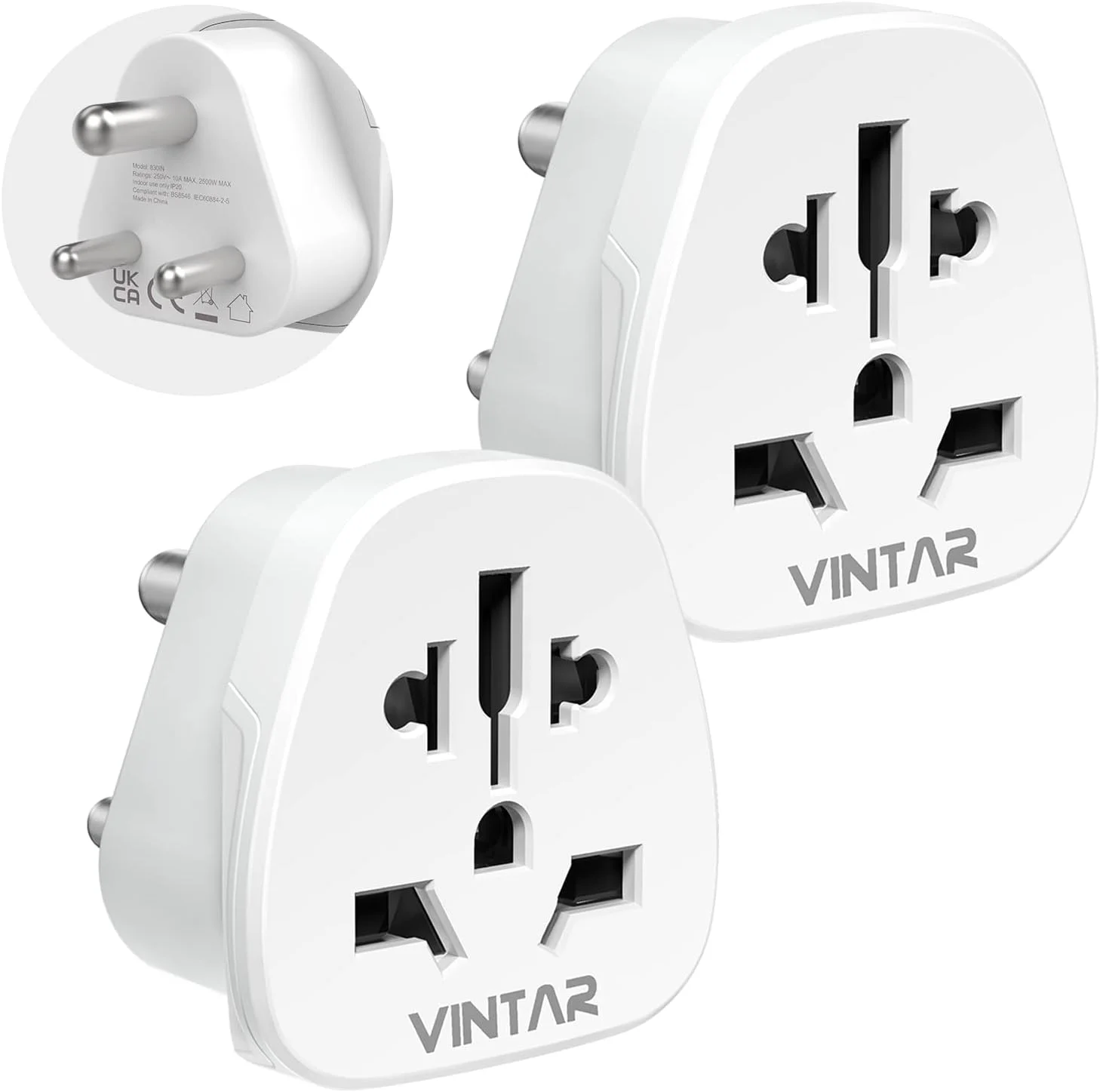 تبدیل دوشاخه بریتانیا به هند VINTAR، آداپتور مسافرتی 3 پین هند، آداپتور دوشاخه نوع D برای هند، سریلانکا، مالدیو، پاکستان، غنا، نپال، برمه، یمن، زامبیا و غیره، بسته 2 عددی
