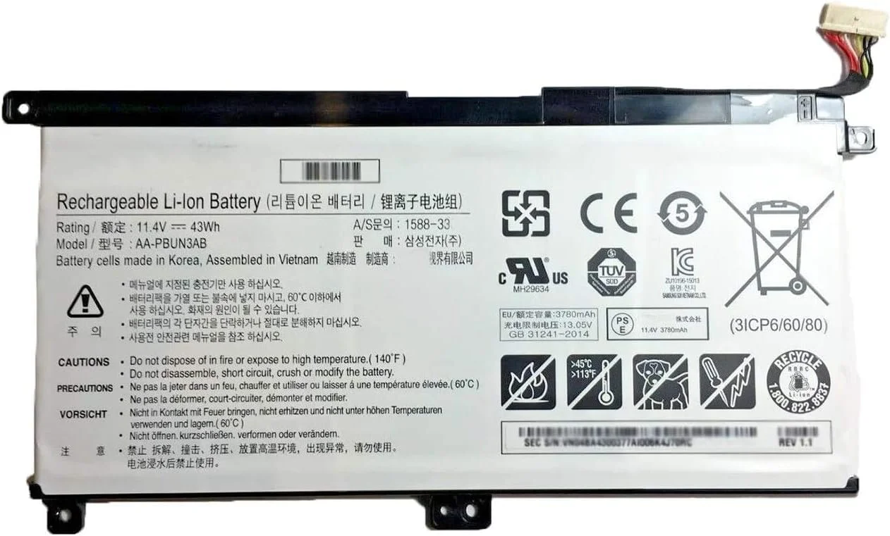 باتری تبلت AA-PBUN3AB (11.4V 43Wh 3780mAh) سازگار با Samsung NP530E5M NP530E5M-X02US NP550XTA-K01US NP740U3L-L02US NP740U5L NP740U5L-Y03US Series AA-PBUN3QB AA-PBUN3AB باتری تبلت AA-PBUN3AB (11.4V 43Wh 3780mAh) سازگار با Samsung NP530E5M NP530E5M-X02US NP550XTA-K01US NP740U3L-L02US NP740U5L NP740U5L-Y03US Series AA-PBUN3QB AA-PBUN3AB