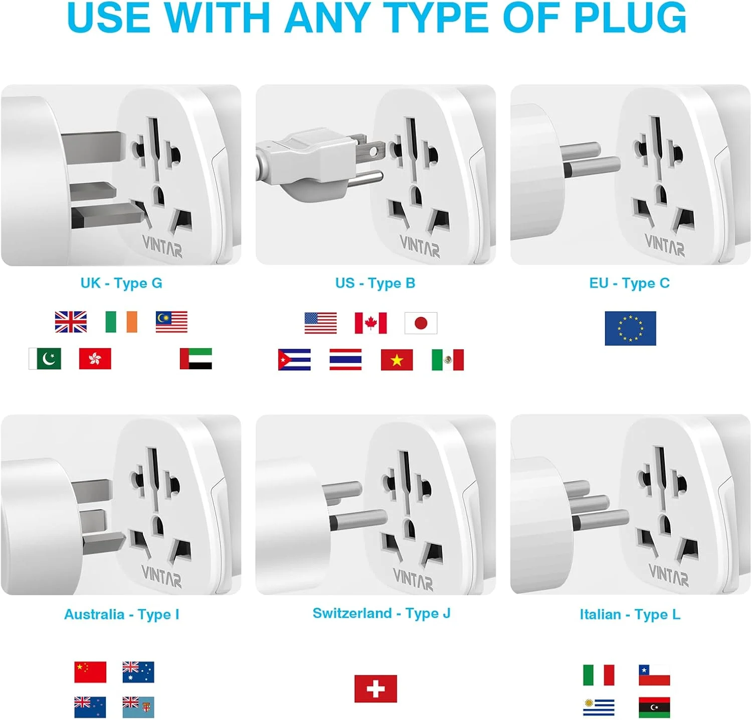 تبدیل دوشاخه بریتانیا به هند VINTAR، آداپتور مسافرتی 3 پین هند، آداپتور دوشاخه نوع D برای هند، سریلانکا، مالدیو، پاکستان، غنا، نپال، برمه، یمن، زامبیا و غیره، بسته 2 عددی