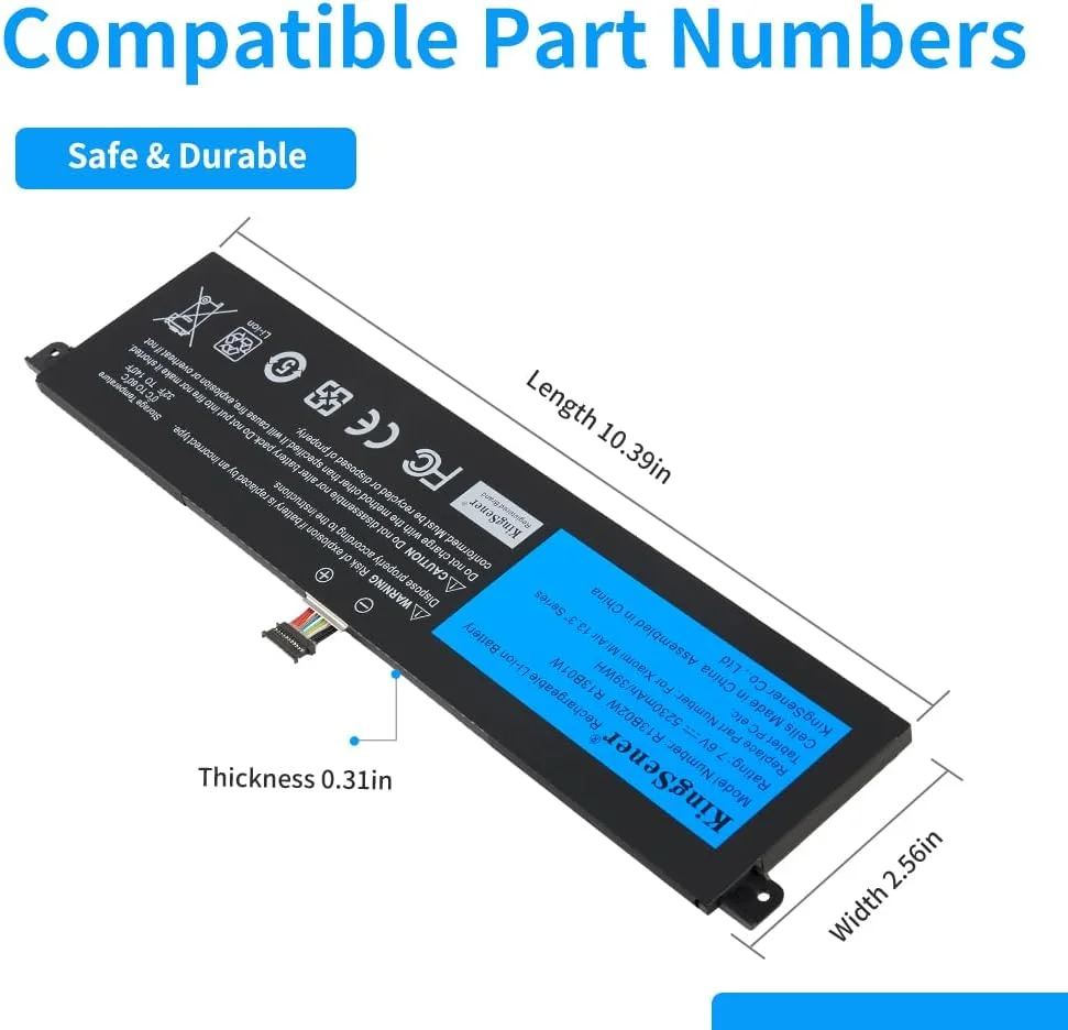 باتری لپ تاپ R13B01W R13B02W برای سری Xiaomi Mi Air 13 13.3 اینچی نوت بوک 161301-01 تبلت PC باتری قابل شارژ 7.6V 5230mAh / 39WH