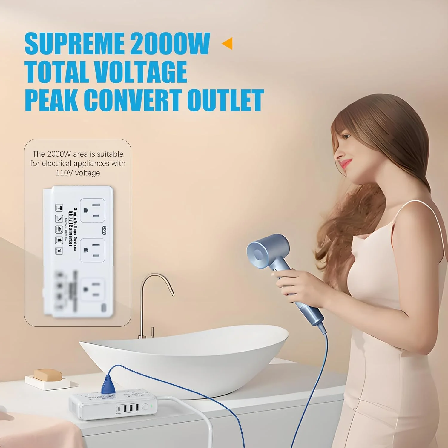 آداپتور تبدیل ولتاژ 220 ولت به 110 ولت: مبدل دوشاخه بین المللی جهانی از آمریکا به اروپا - محافظ برق 2000 وات برای سشوار برقی، مبدل کاهنده ولتاژ برای دوشاخه های آمریکایی، اروپایی، انگلیس و ایتالیا