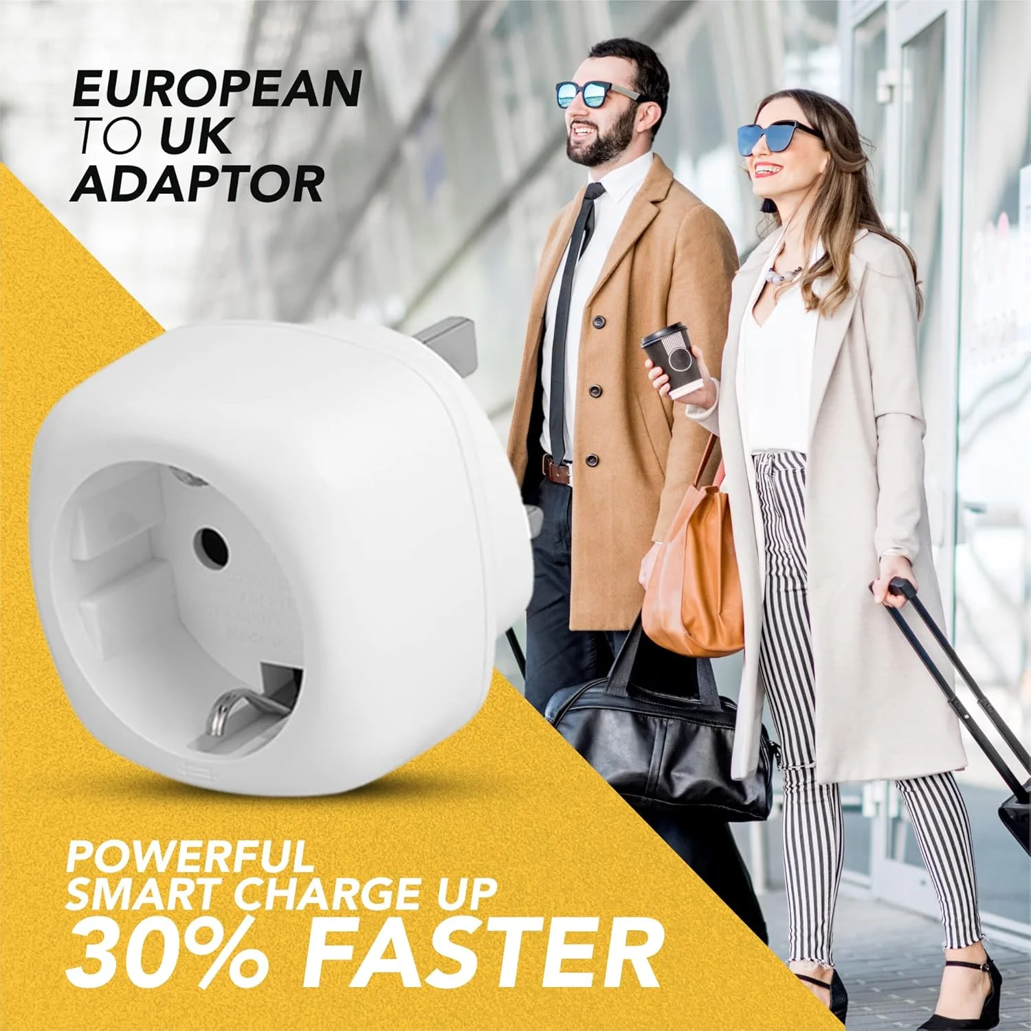 تبدیل دوشاخه برق مسافرتی | تبدیل دوشاخه EU به UK | تبدیل دوشاخه اروپایی به UK | 2 پین به 3 پین | تبدیل دوشاخه یورو به UK | (سفید)