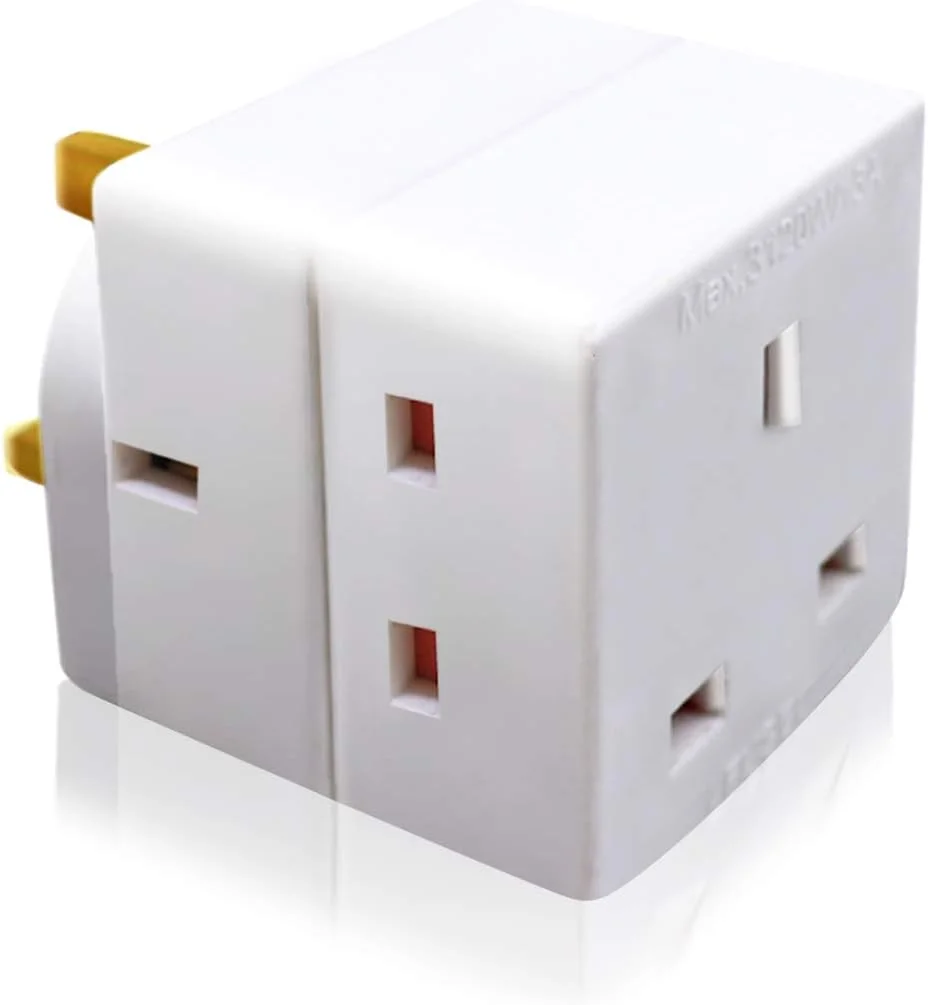 تبدیل سه راهی EXTRASTAR، دوشاخه سه پین، تبدیل کننده دوشاخه بریتانیایی، توسعه دهنده برق دیواری 13 آمپر برای لپ تاپ، کامپیوتر، تلویزیون، DVD و موارد دیگر