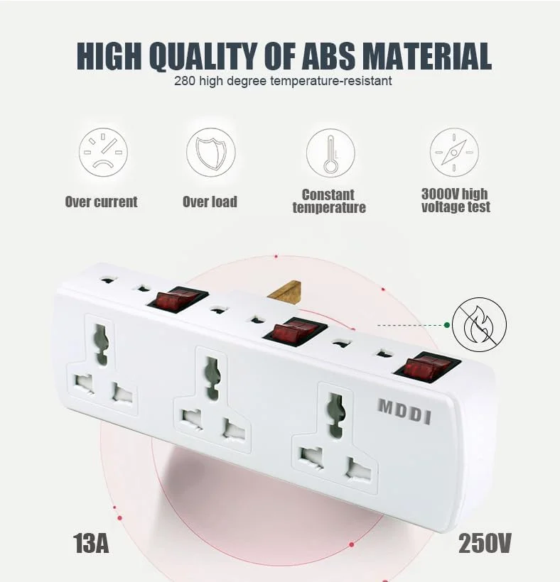 آداپتور افزایش پورت برق EFFIE با 6 خروجی، EU, AU, UK, US, CN, JP, IN, PK, PH، مناسب منزل، دفتر و آشپزخانه (3 سوکت جهانی + 3 سوکت 2 پین)