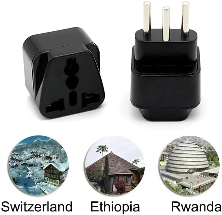 آداپتور دوشاخه سوئیس، بسته 2 عددی آداپتور دوشاخه بریتانیا به سوئیس، آداپتور دوشاخه مسافرتی جهانی اروپا برای استفاده در سوئیس (2 عدد، مشکی)