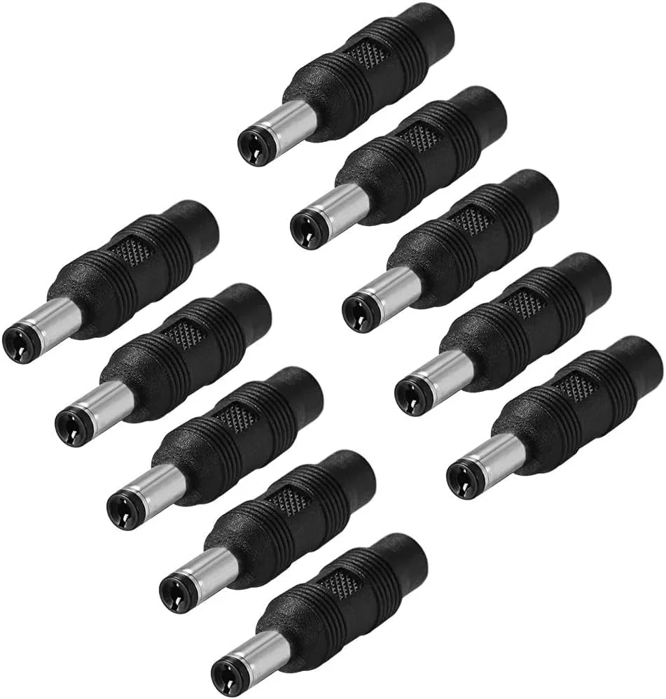 آداپتور اتصال برق DC مدل XYWHPGV، 10 عدد، کانکتور نری 5.5mm x 2.1mm به جک مادگی 3.5mm x 1.35mm برای لپ تاپ، دوربین مداربسته، نورپردازی نواری، مشکی