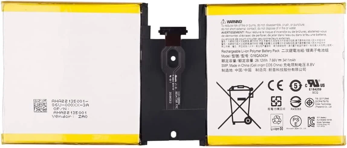 باتری تبلت مدل G16QA043H (7.66V 26.12Wh 3411mAh) جایگزین برای تبلت Microsoft Surface GO 1824 سری G16QAO43H به همراه ابزار باتری تبلت مدل G16QA043H (7.66V 26.12Wh 3411mAh) جایگزین برای تبلت Microsoft Surface GO 1824 سری G16QAO43H به همراه ابزار