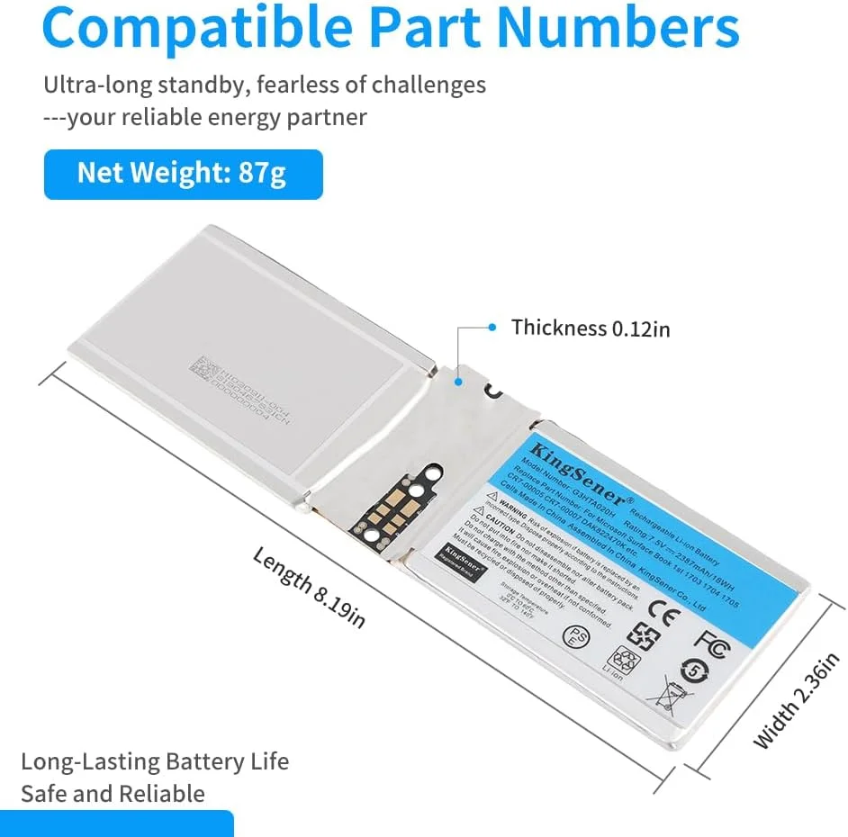 باتری تبلت G3HTA020H DAK822470K برای Microsoft Surface Book 1 1703 1704 1705 CR7 13.5 اینچ CR7-00005 CR7-00007 صفحه نمایش باتری G3HTA044H 7.5V 2387mAh/18WH به همراه ابزار