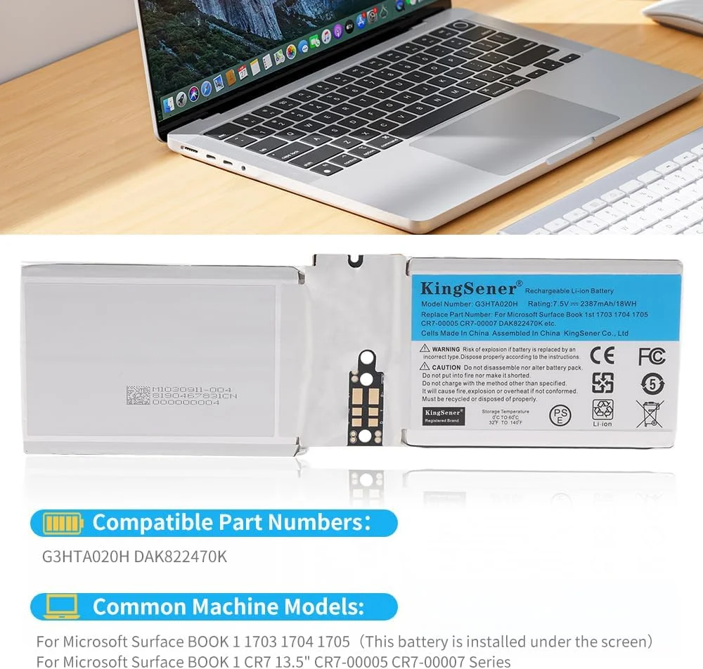 باتری تبلت G3HTA020H DAK822470K برای Microsoft Surface Book 1 1703 1704 1705 CR7 13.5 اینچ CR7-00005 CR7-00007 صفحه نمایش باتری G3HTA044H 7.5V 2387mAh/18WH به همراه ابزار