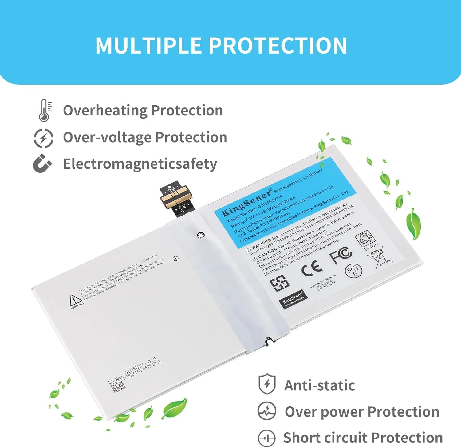 باتری جایگزین لپ تاپ G3HTA027H DYNR01 برای تبلت مایکروسافت Surface Pro 4 1724 12.3 اینچی G3HTA026H 7.5V 38.2Wh 5087mAh به همراه ابزار