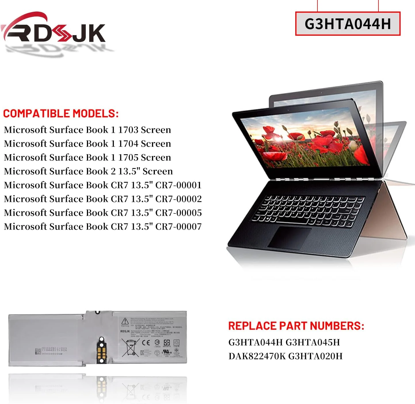 باتری صفحه نمایش تبلت RDSJK G3HTA044H DAK822470K G3HTA020H برای مایکروسافت Surface Book 1 2 1703 1704 1705 CR7 13.5 اینچ CR7-00005 CR7-00007 Book 2 128GB 256GB 512GB 1TB سری 2 در 1 با ابزار باتری صفحه نمایش تبلت RDSJK G3HTA044H DAK822470K G3HTA020H برای مایکروسافت Surface Book 1 2 1703 1704 1705 CR7 13.5 اینچ CR7-00005 CR7-00007 Book 2 128GB 256GB 512GB 1TB سری 2 در 1 با ابزار