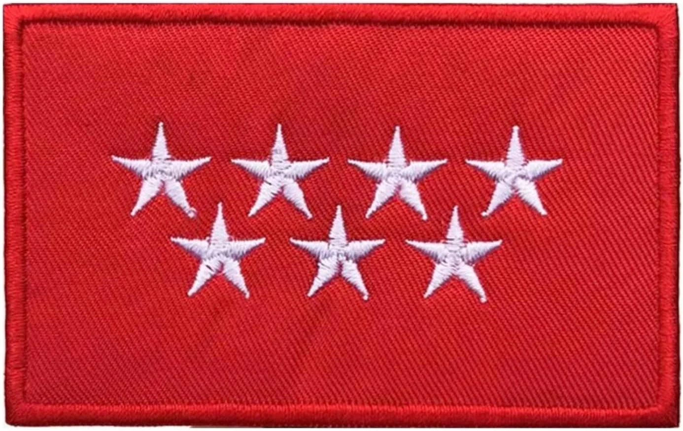 تکه دوزی پرچم منطقه خودمختار مادرید، کاستیل، ستاره های سرخ زرشکی، مناطق اداری، شهر، استان، نشان ملی، ختافه، چینچون، اسكوريال، تورلاگونا، اتو کردنی برای لباس، 3.15 اینچ