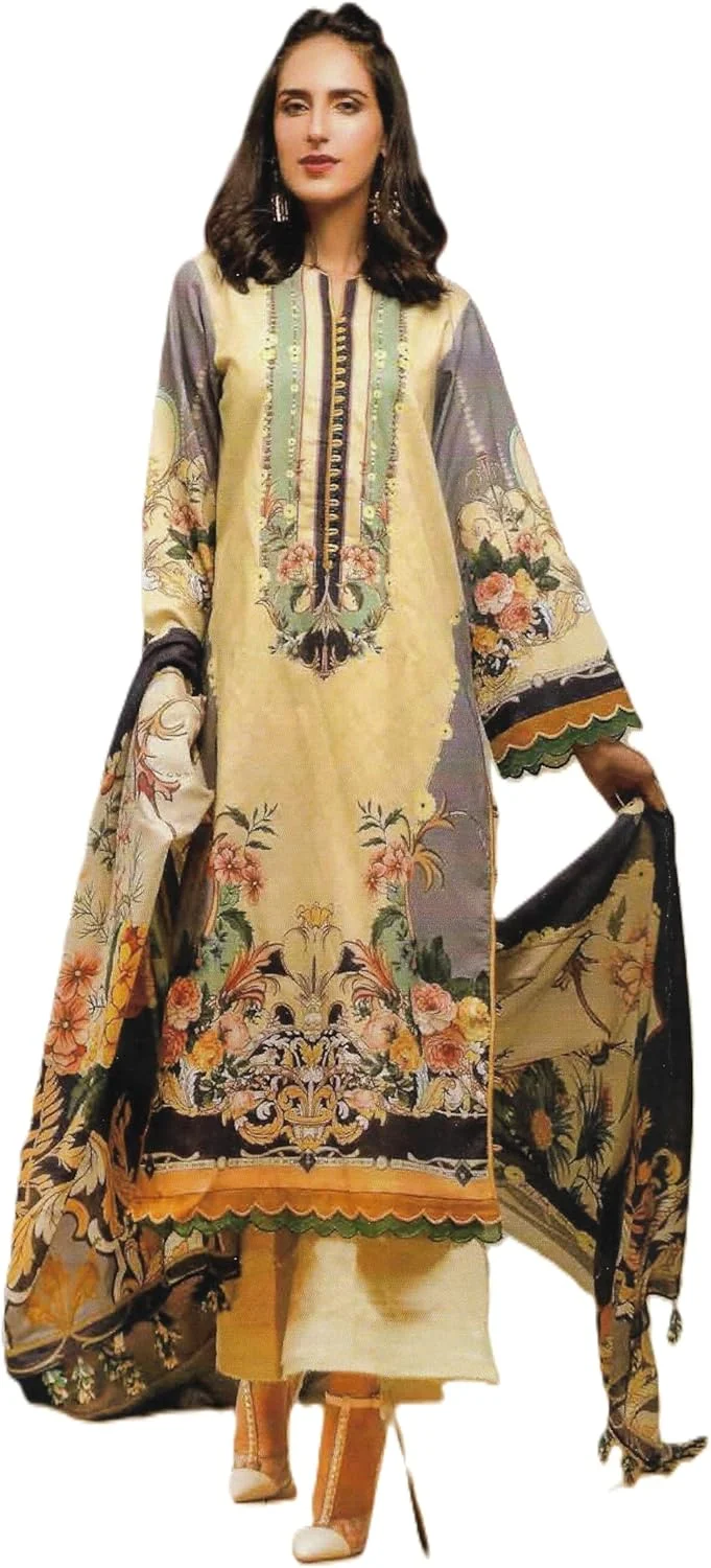 لباس پاکستانی - 1006 با طرح چاپی دیجیتال و تکه دوزی گلدوزی شده