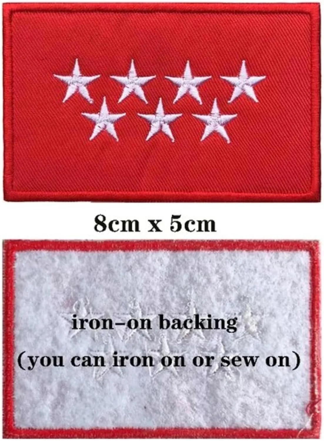 تکه دوزی پرچم منطقه خودمختار مادرید، کاستیل، ستاره های سرخ زرشکی، مناطق اداری، شهر، استان، نشان ملی، ختافه، چینچون، اسكوريال، تورلاگونا، اتو کردنی برای لباس، 3.15 اینچ تکه دوزی پرچم منطقه خودمختار مادرید، کاستیل، ستاره های سرخ زرشکی، مناطق اداری، شهر، استان، نشان ملی، ختافه، چینچون، اسكوريال، تورلاگونا، اتو کردنی برای لباس، 3.15 اینچ