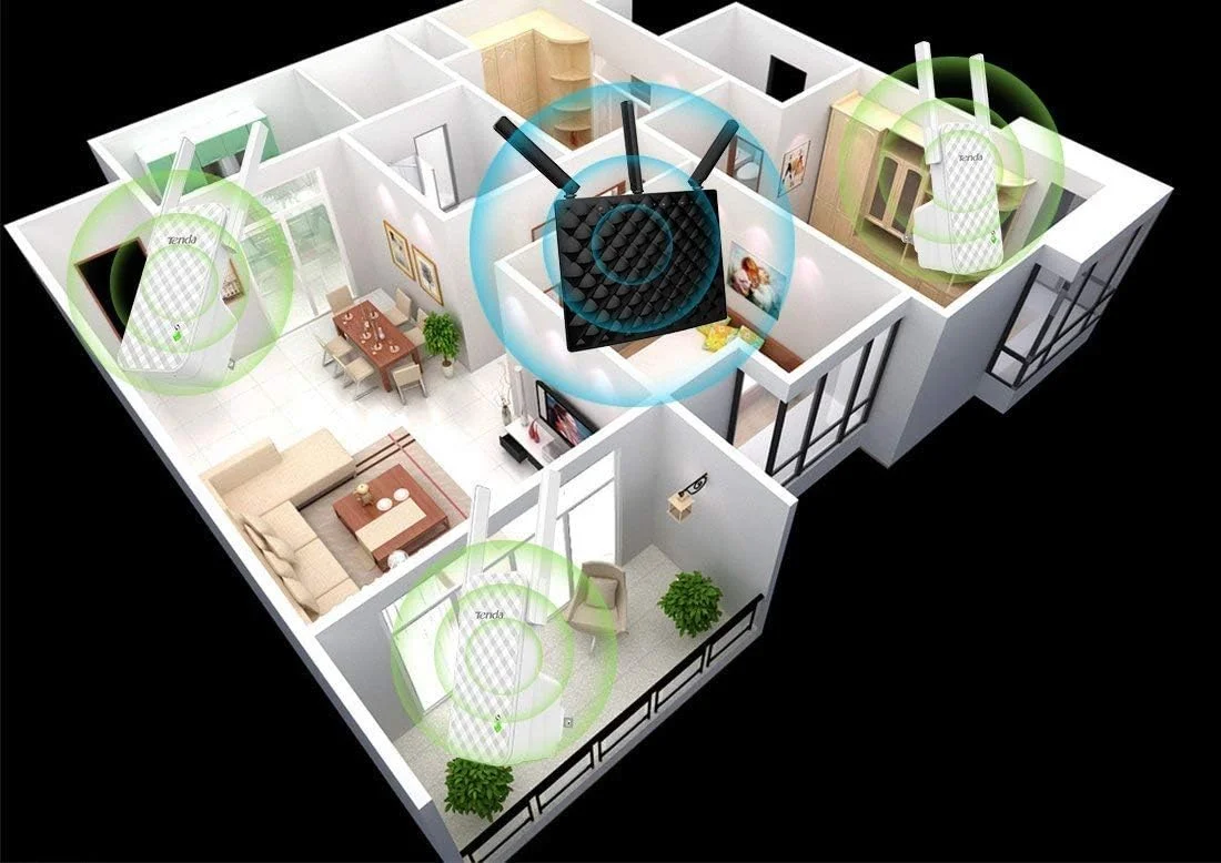 تقویت کننده شبکه Tenda A9 فرستنده و گیرنده شبکه خاکستری، سفید