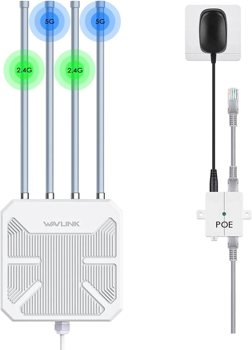 اکسس پوینت بی‌سیم بیرونی WAVLINK AX1800 WiFi 6، توسعه‌دهنده وای‌فای دو بانده برد بلند، پشتیبانی از 128 دستگاه، ضدآب IP67، پشتیبانی از Mesh/AP/Repeater برای مزرعه، حیاط، RV، کمپینگ