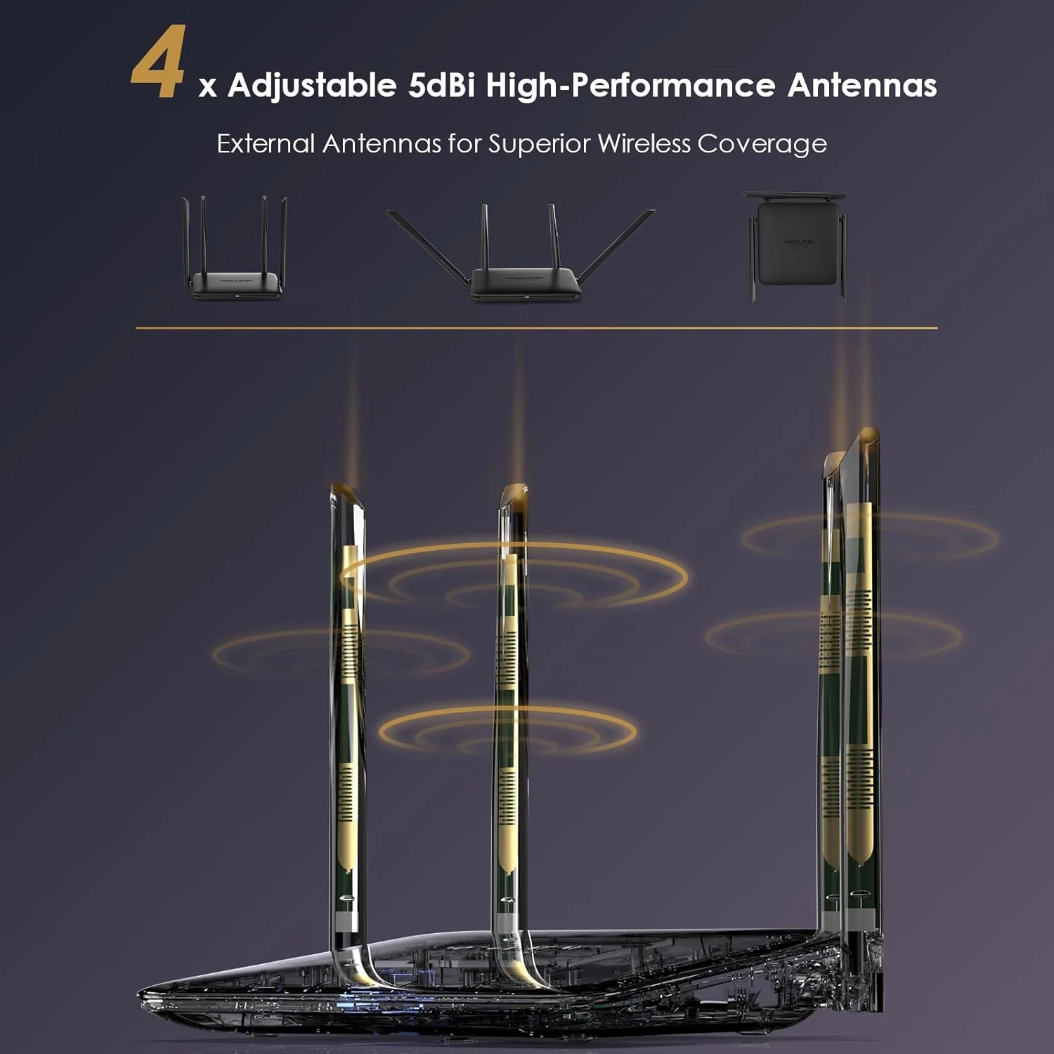 روتر وای فای WAVLINK AC1200 دو بانده 2.4 گیگاهرتز و 5 گیگاهرتز، روتر اینترنت با پورت های گیگابیتی اترنت، روتر بی سیم برد بلند برای خانه، پشتیبانی از حالت های روتر/AP/تکرار کننده، MU-MIMO، IPV6